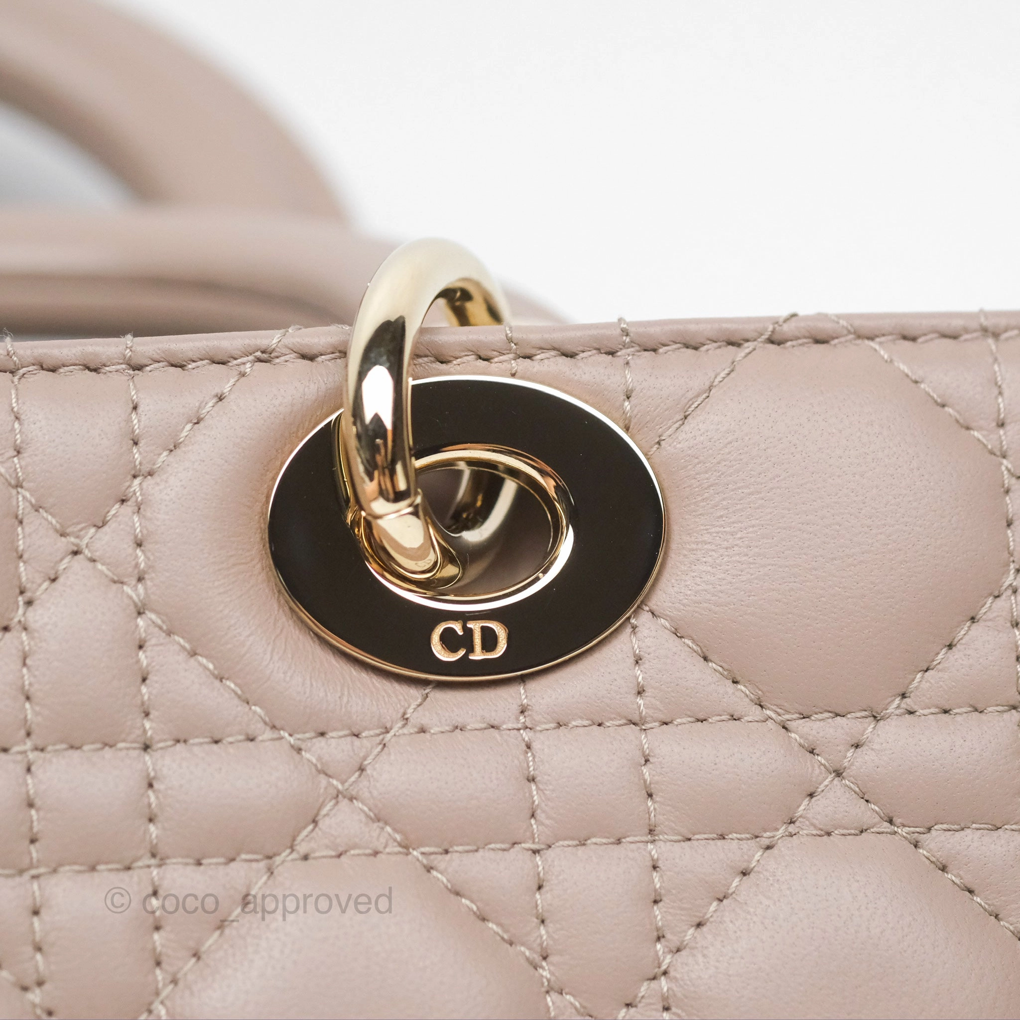 Christian Dior Medium Lady D-Joy Bag Warm Taupe Lambskin Gold Hardware