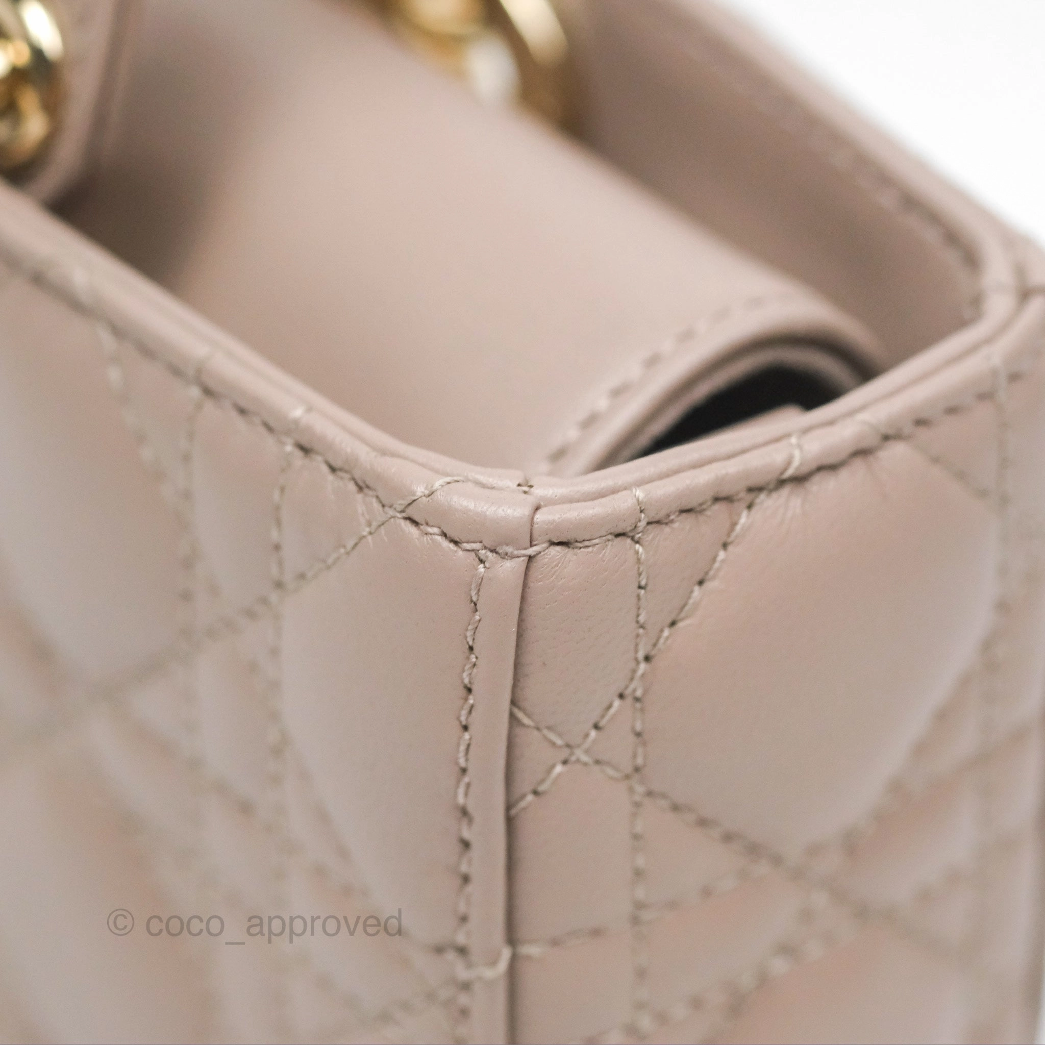 Christian Dior Medium Lady D-Joy Bag Warm Taupe Lambskin Gold Hardware