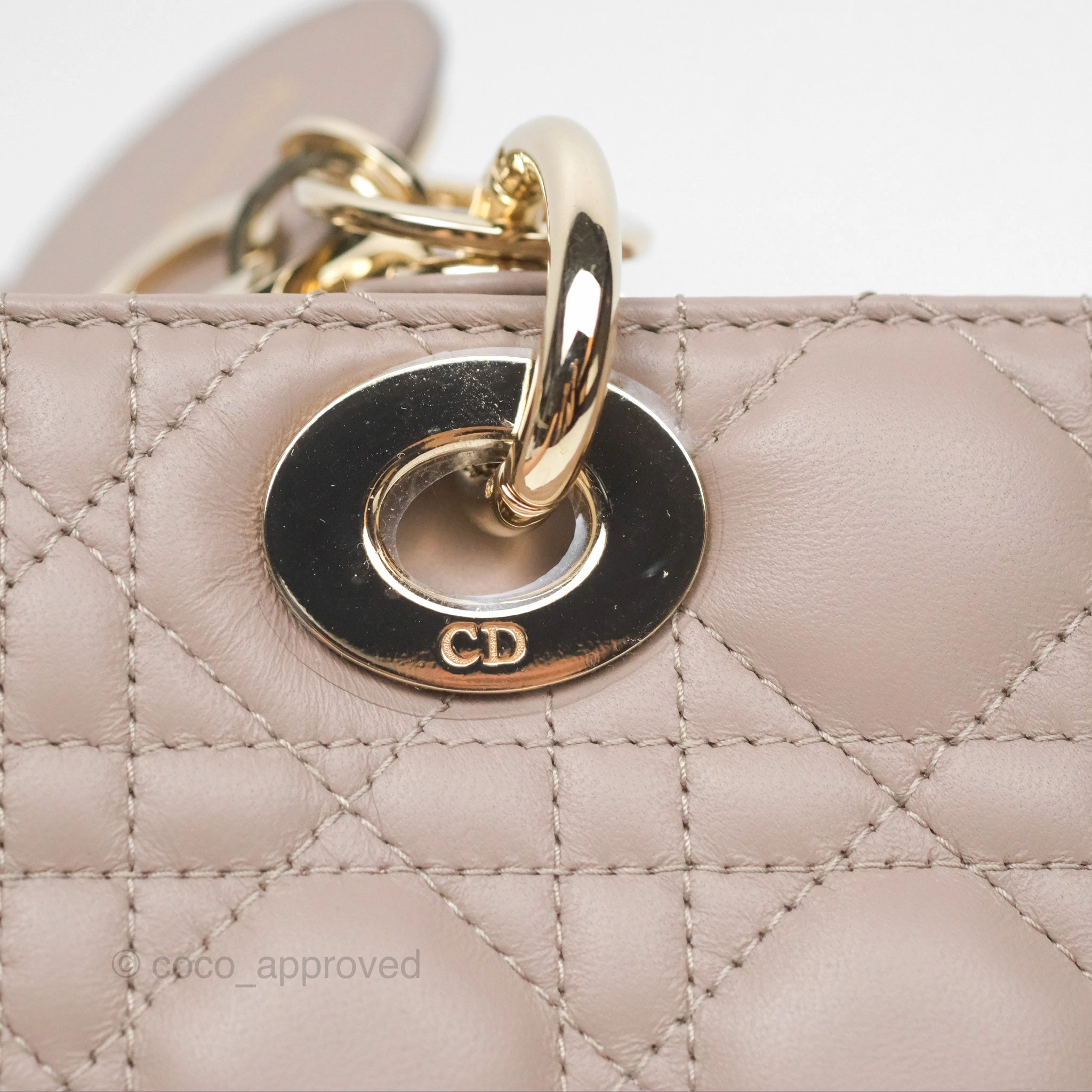 Christian Dior Medium Lady D-Joy Bag Warm Taupe Lambskin Gold Hardware