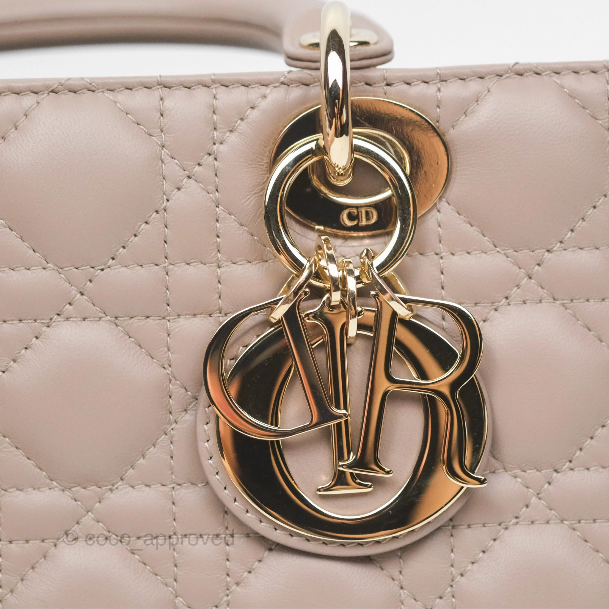 Christian Dior Medium Lady D-Joy Bag Warm Taupe Lambskin Gold Hardware