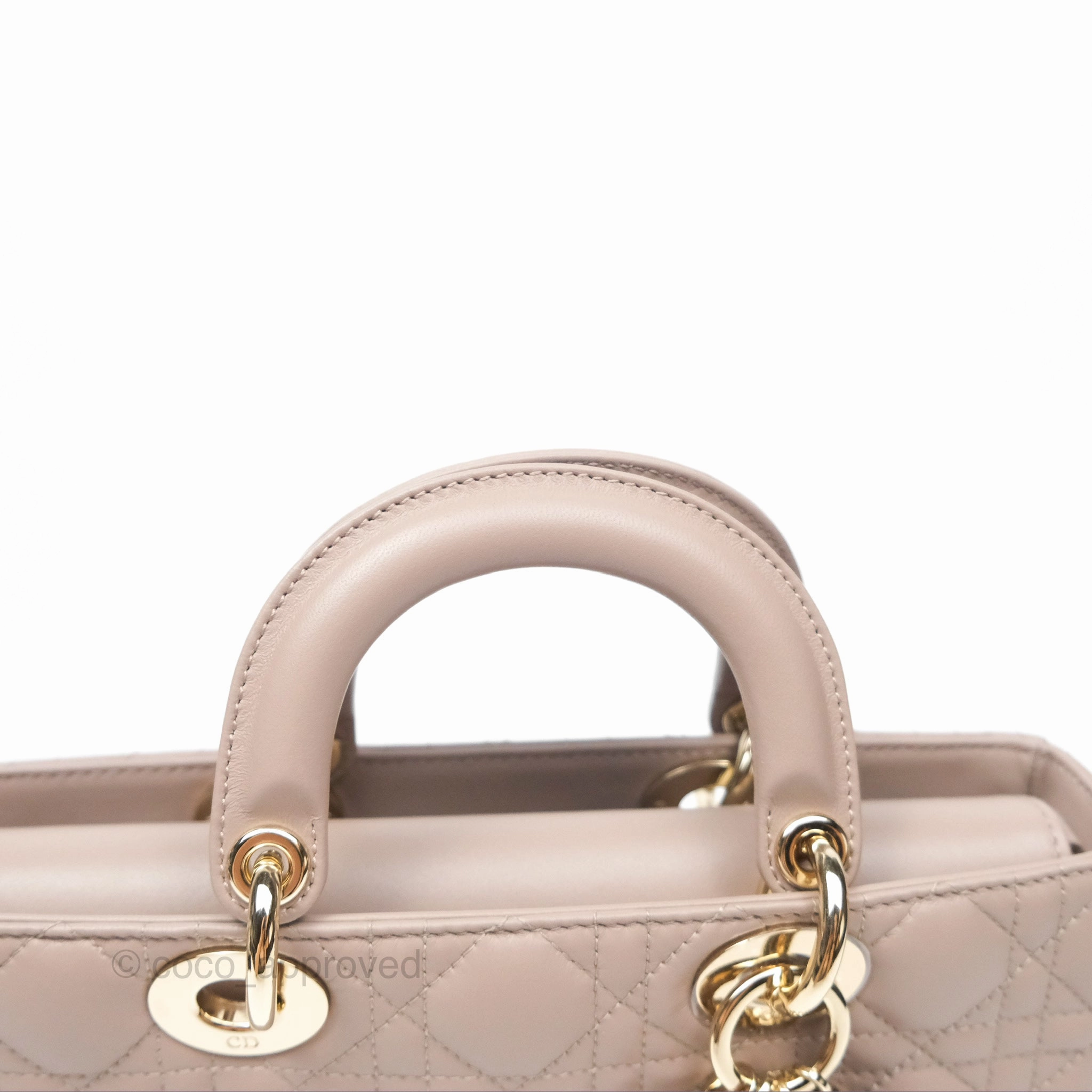 Christian Dior Medium Lady D-Joy Bag Warm Taupe Lambskin Gold Hardware