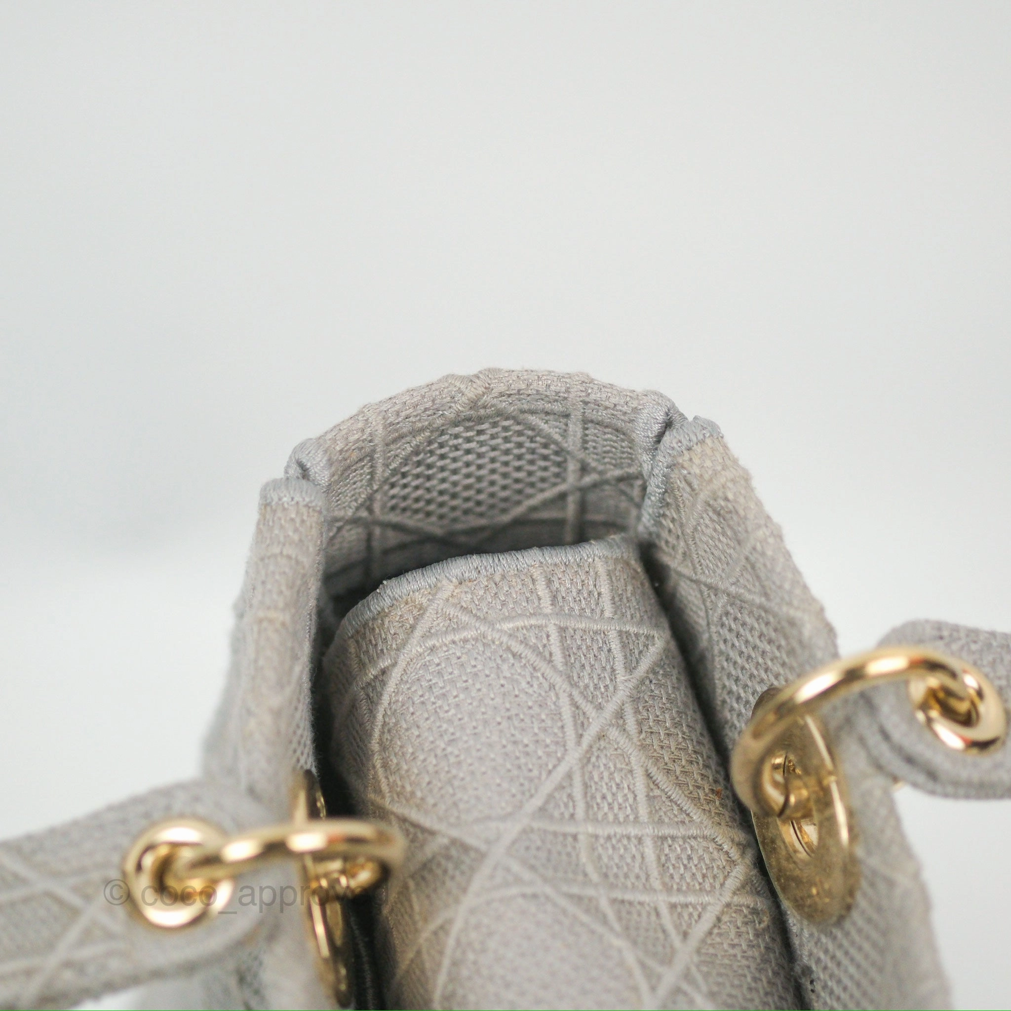 Christian Dior Medium Lady D-Lite Bag Gray Cannage Embroidery Gold Hardware