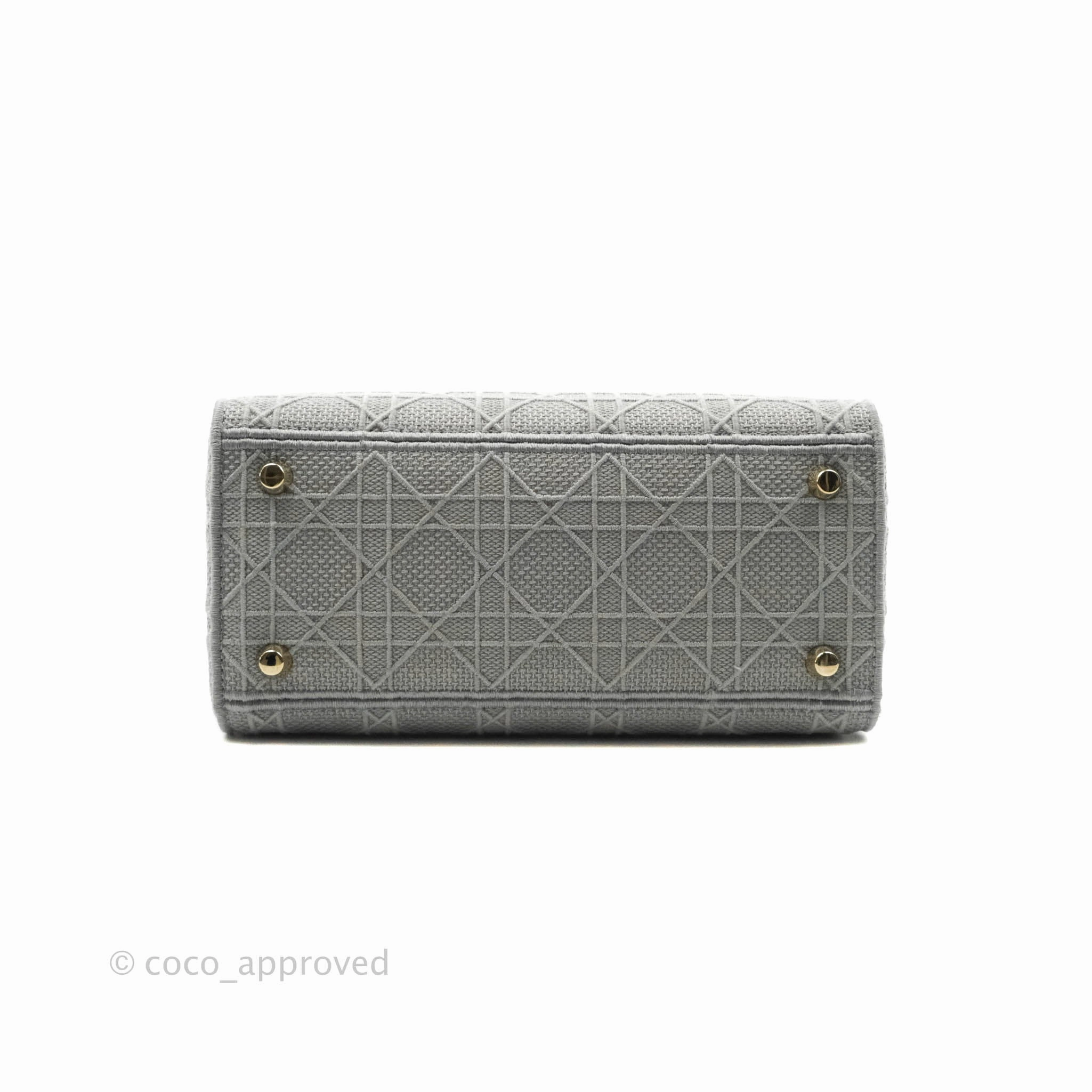 Christian Dior Medium Lady D-Lite Bag Gray Cannage Embroidery Gold Hardware