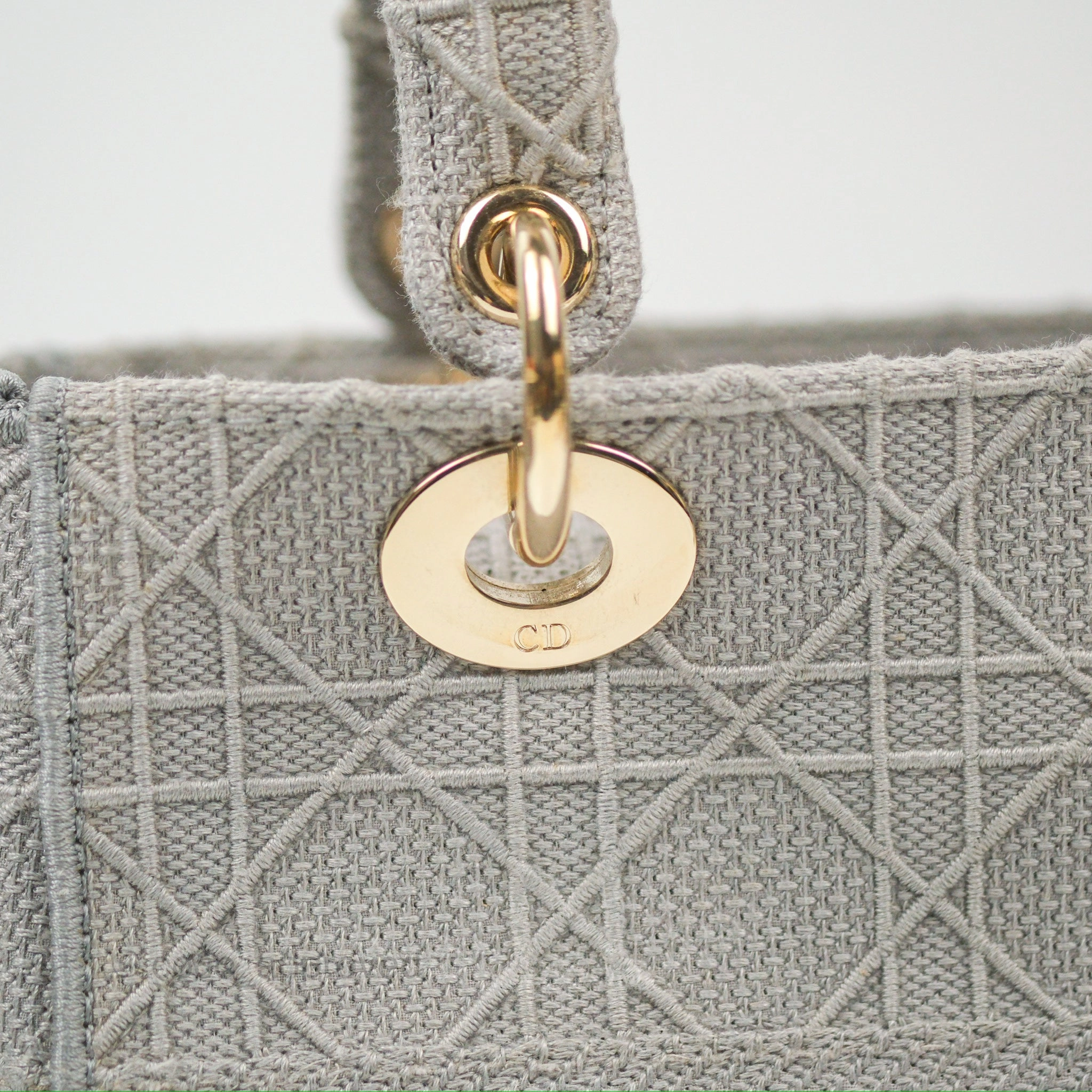 Christian Dior Medium Lady D-Lite Bag Gray Cannage Embroidery Gold Hardware