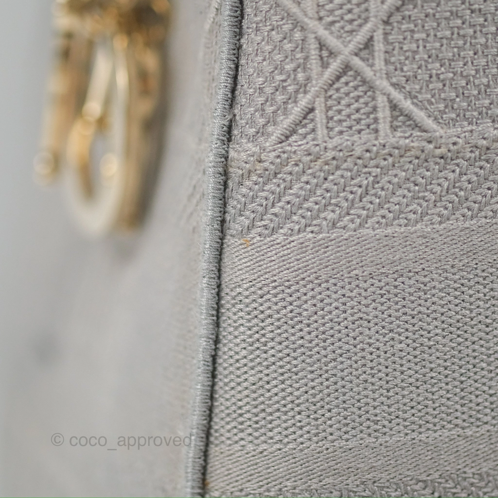 Christian Dior Medium Lady D-Lite Bag Gray Cannage Embroidery Gold Hardware