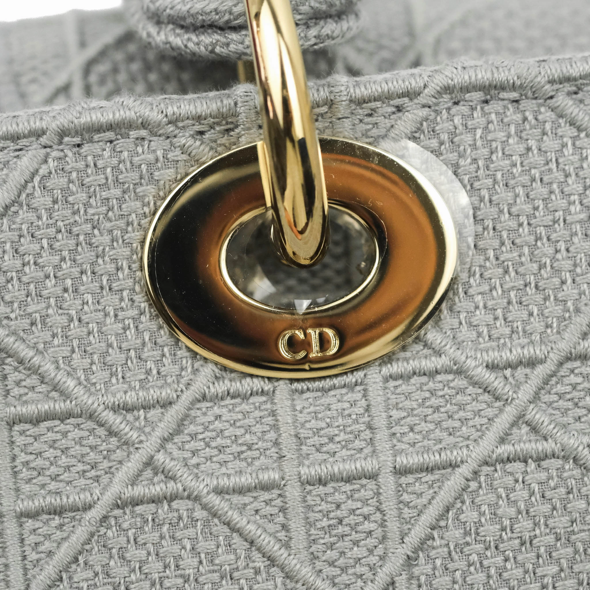 Christian Dior Medium Lady D-Lite Bag Gray Cannage Embroidery Gold Hardware