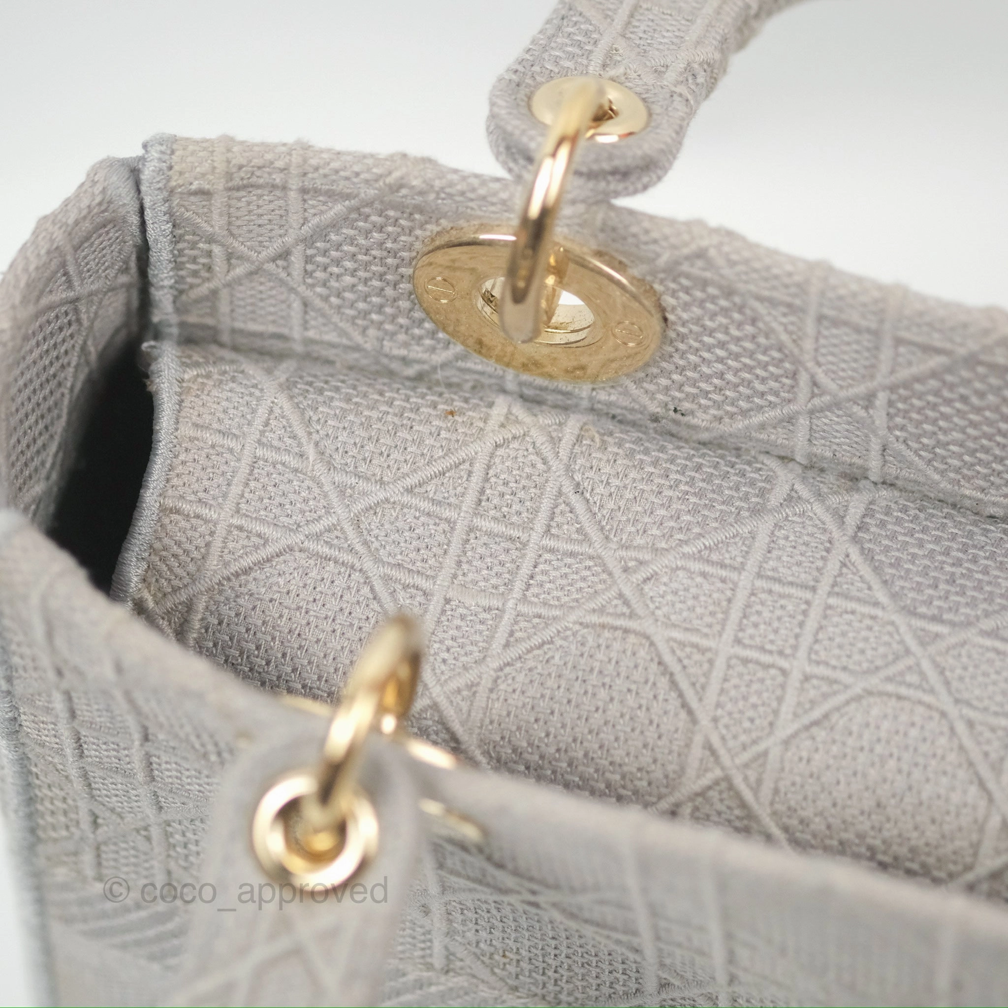 Christian Dior Medium Lady D-Lite Bag Gray Cannage Embroidery Gold Hardware