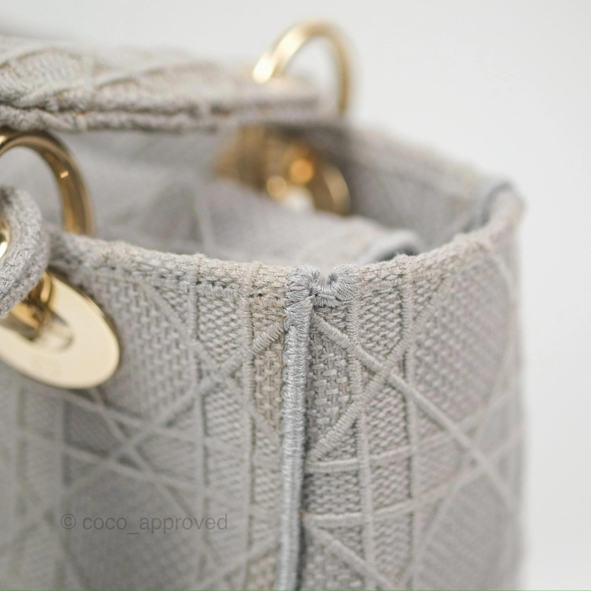 Christian Dior Medium Lady D-Lite Bag Gray Cannage Embroidery Gold Hardware