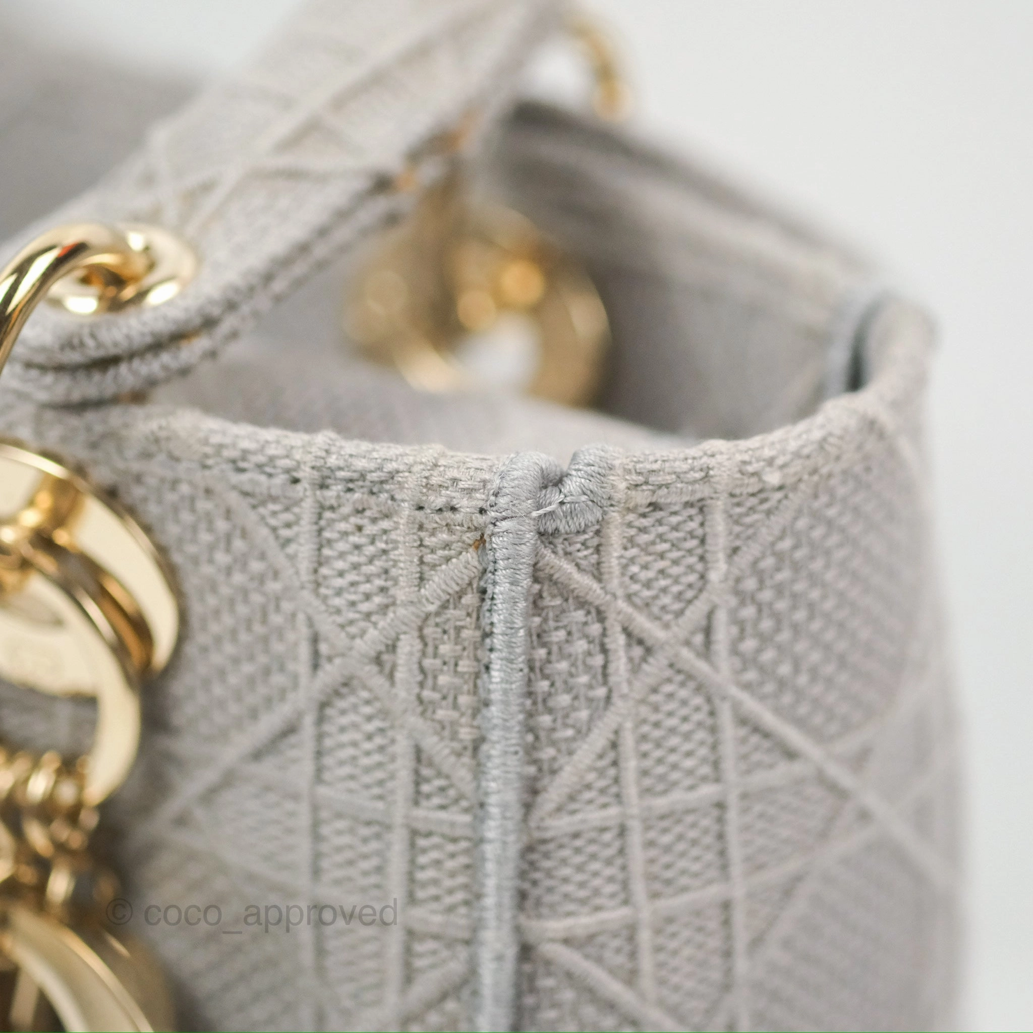 Christian Dior Medium Lady D-Lite Bag Gray Cannage Embroidery Gold Hardware