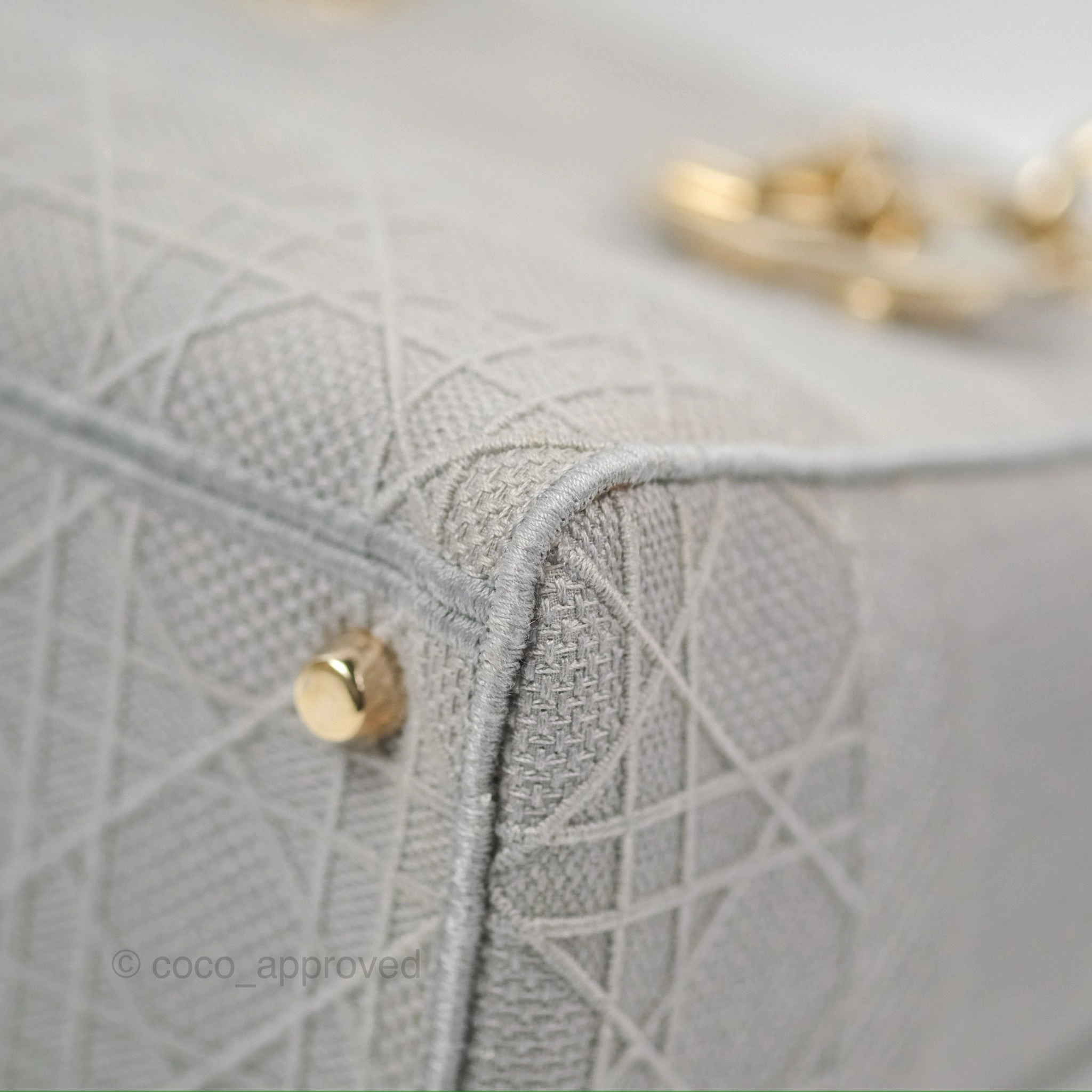Christian Dior Medium Lady D-Lite Bag Gray Cannage Embroidery Gold Hardware