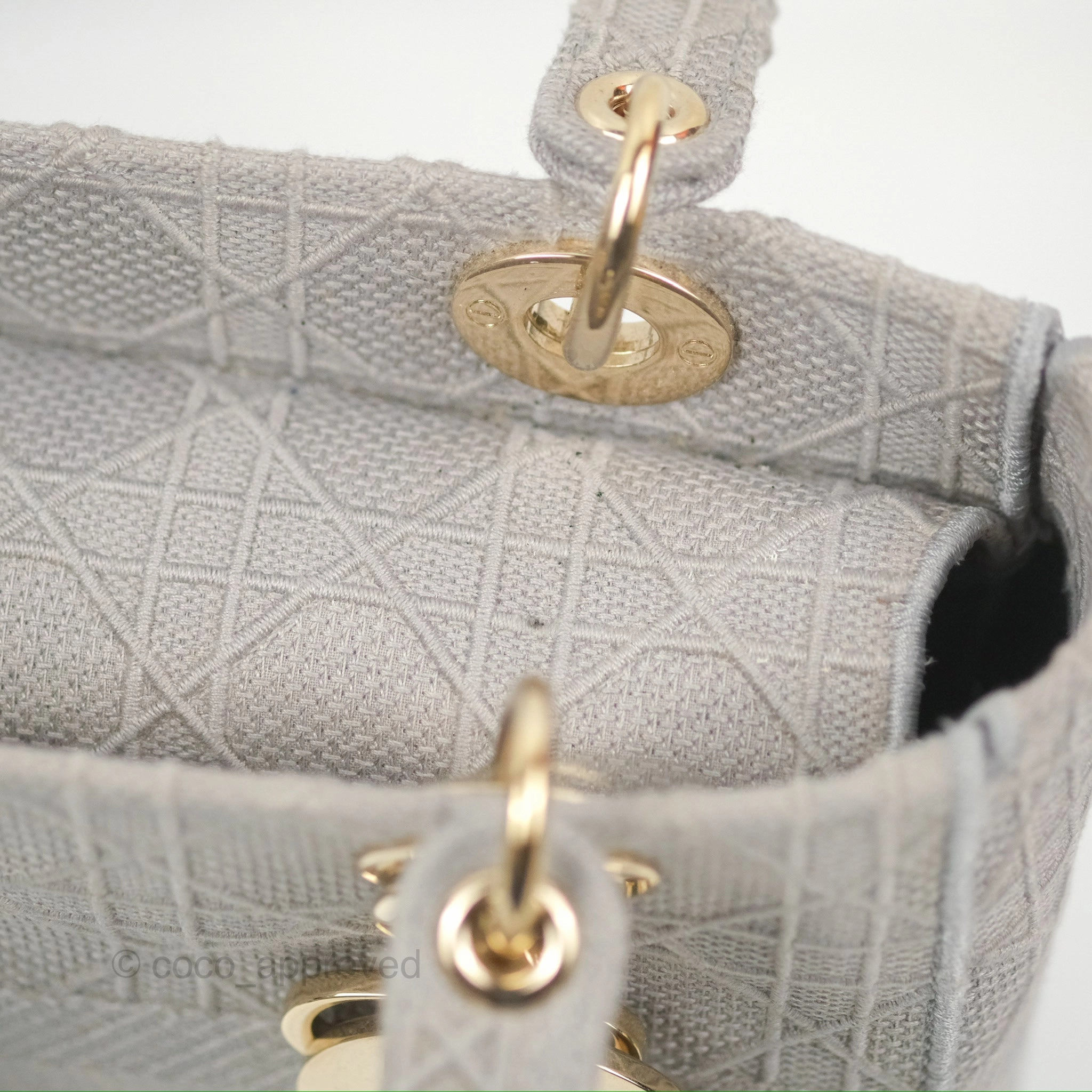 Christian Dior Medium Lady D-Lite Bag Gray Cannage Embroidery Gold Hardware
