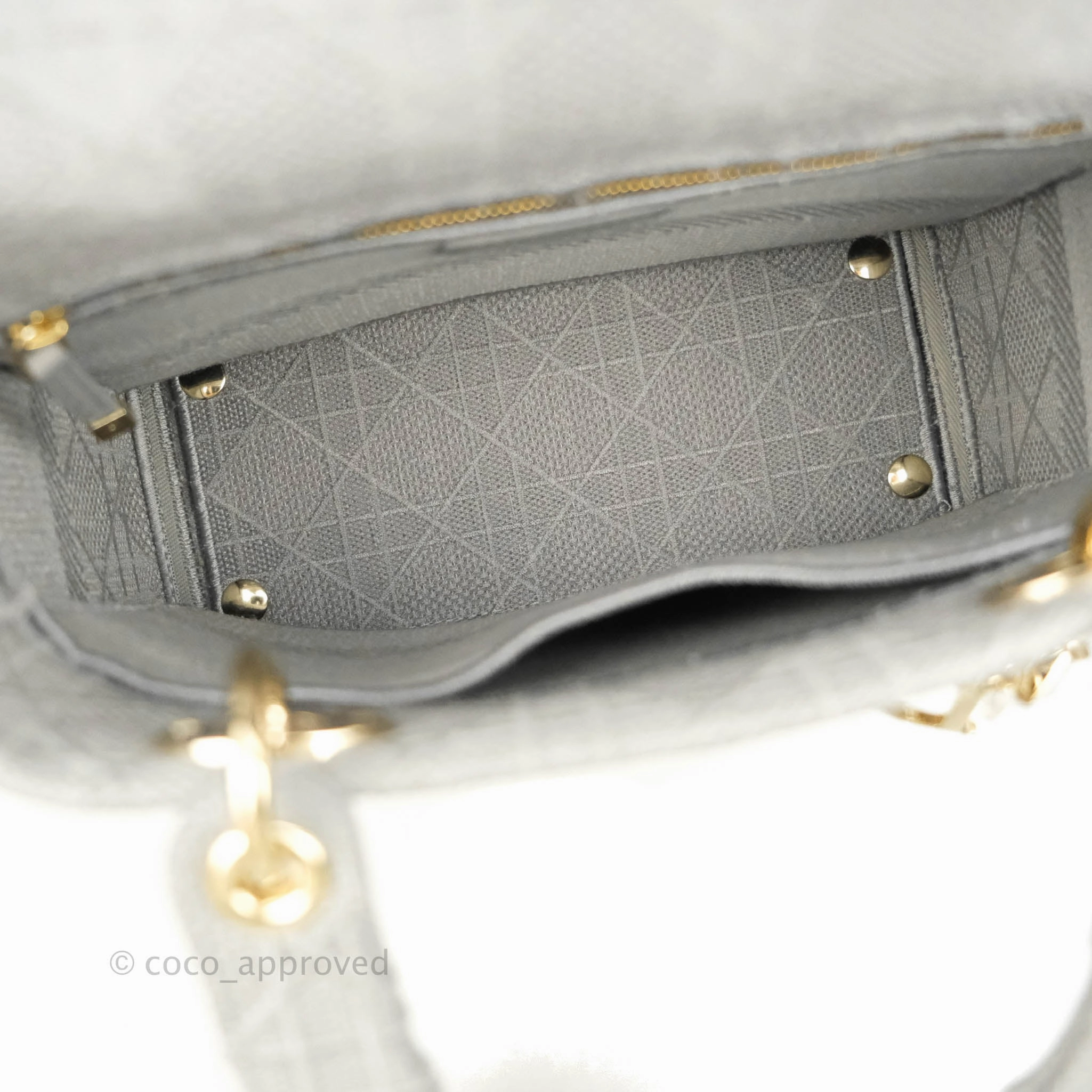 Christian Dior Medium Lady D-Lite Bag Gray Cannage Embroidery Gold Hardware