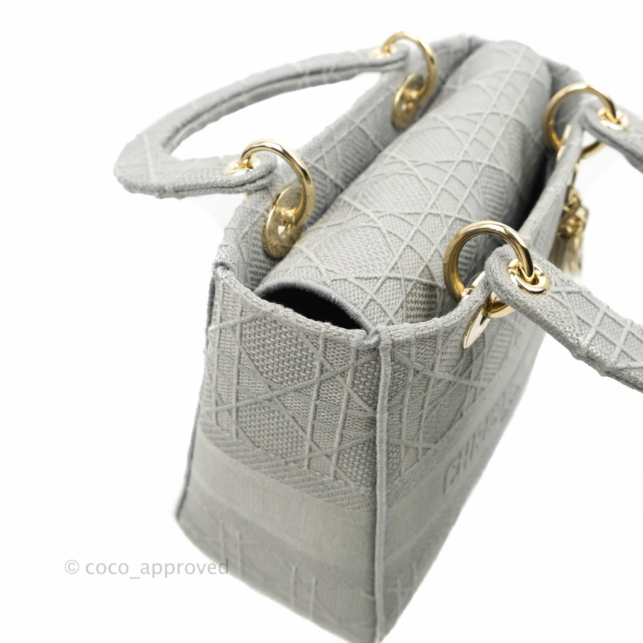 Christian Dior Medium Lady D-Lite Bag Gray Cannage Embroidery Gold Hardware