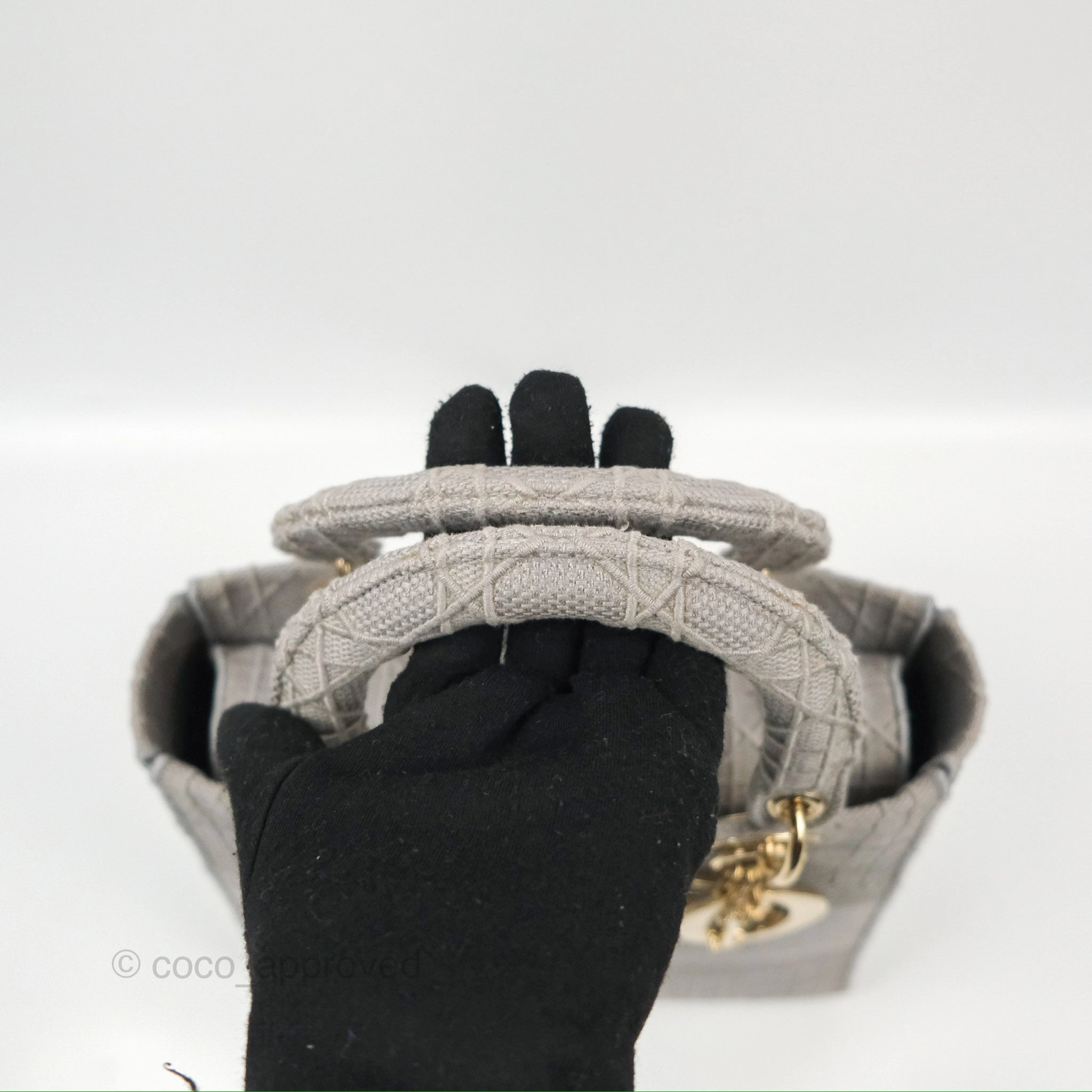 Christian Dior Medium Lady D-Lite Bag Gray Cannage Embroidery Gold Hardware