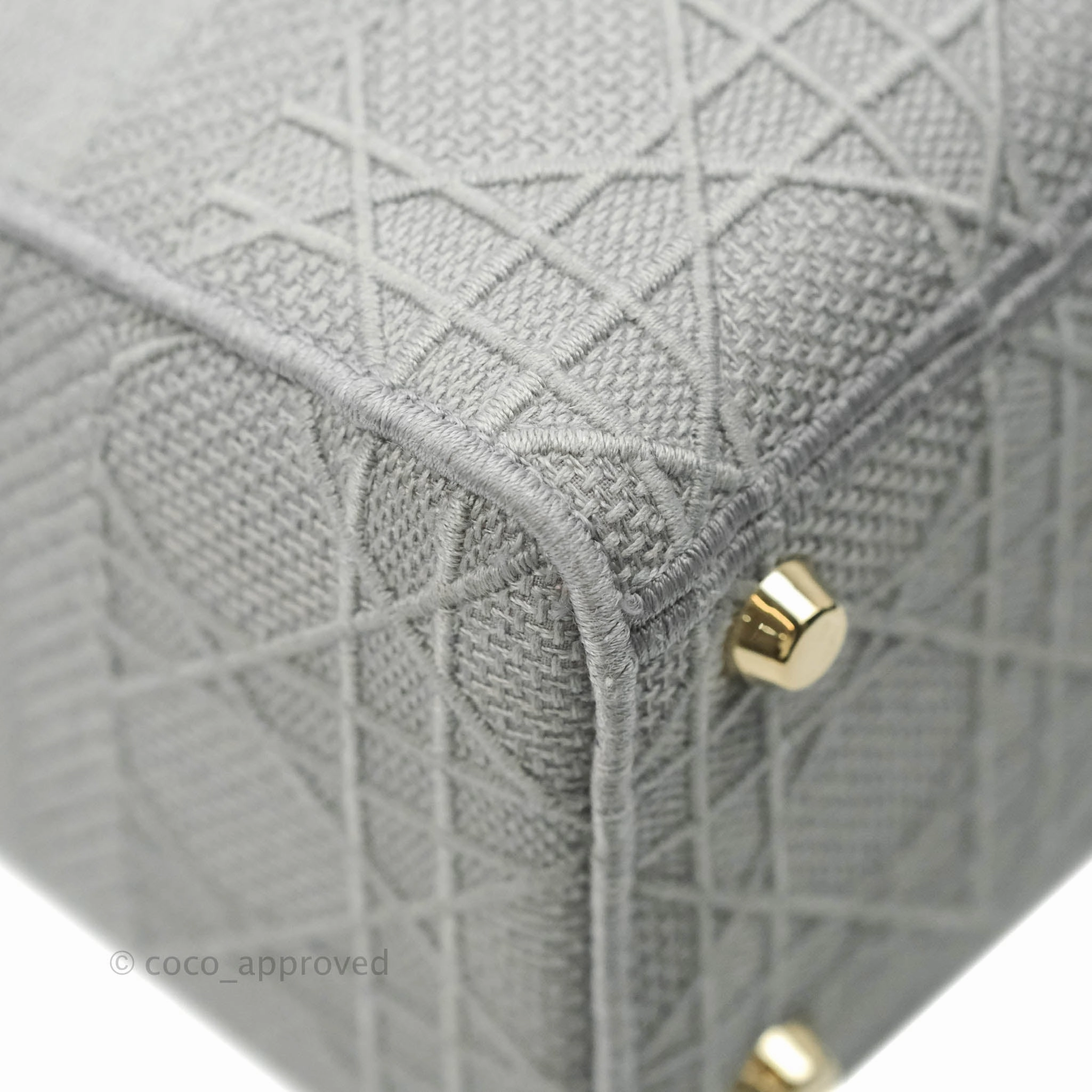 Christian Dior Medium Lady D-Lite Bag Gray Cannage Embroidery Gold Hardware