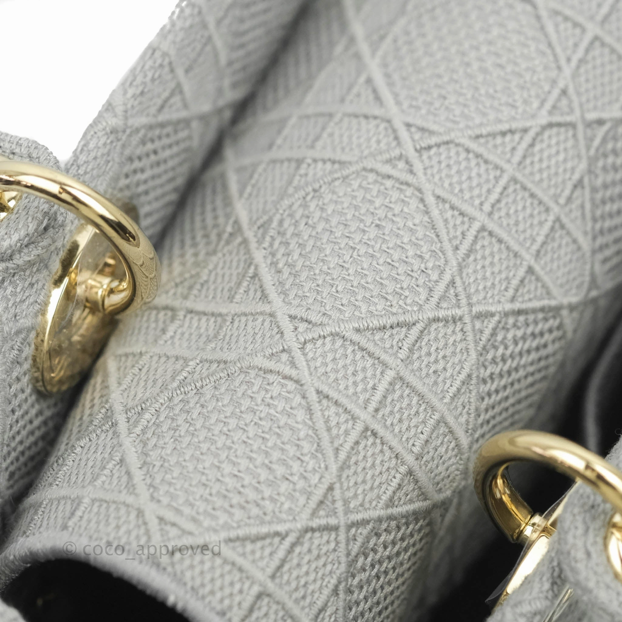 Christian Dior Medium Lady D-Lite Bag Gray Cannage Embroidery Gold Hardware