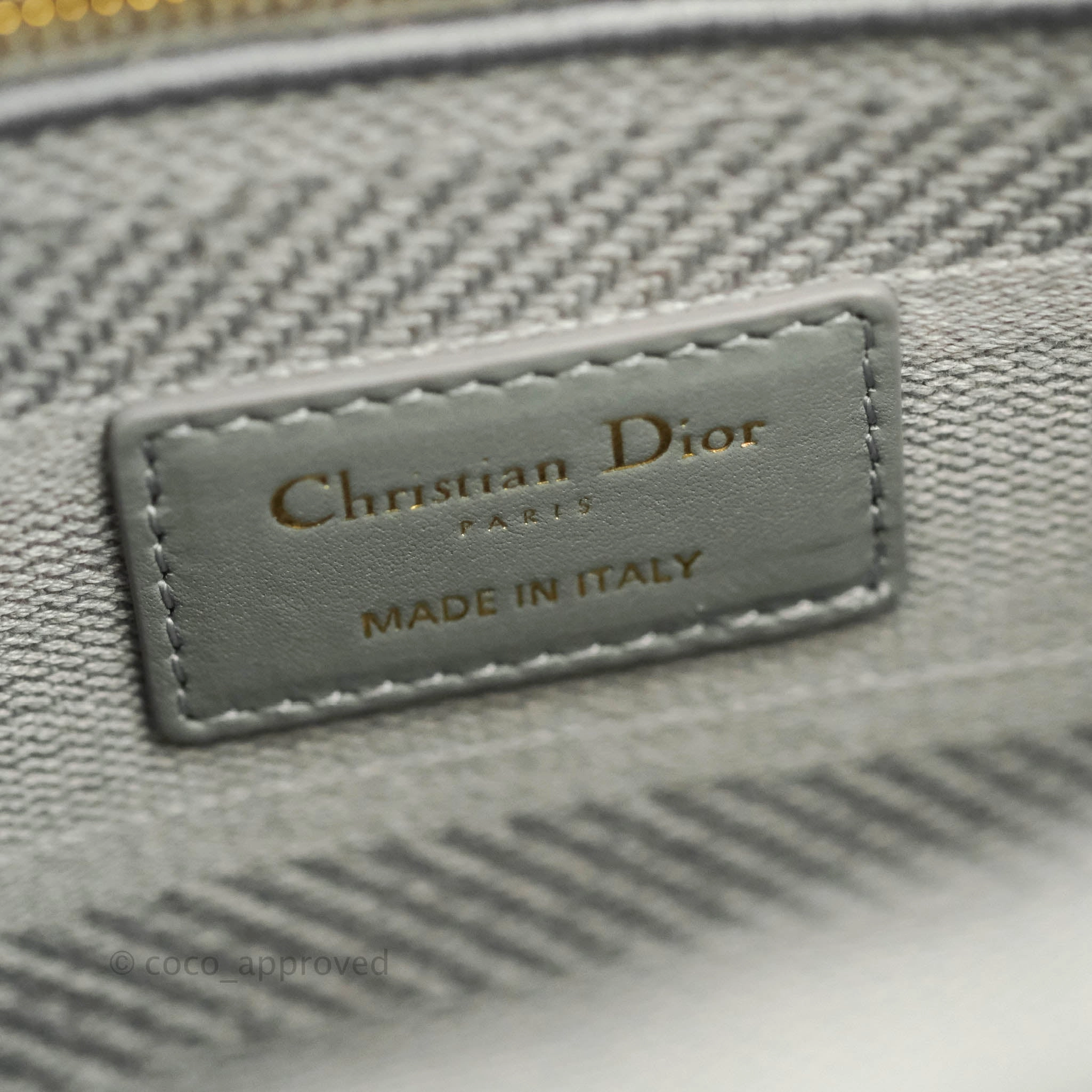 Christian Dior Medium Lady D-Lite Bag Gray Cannage Embroidery Gold Hardware