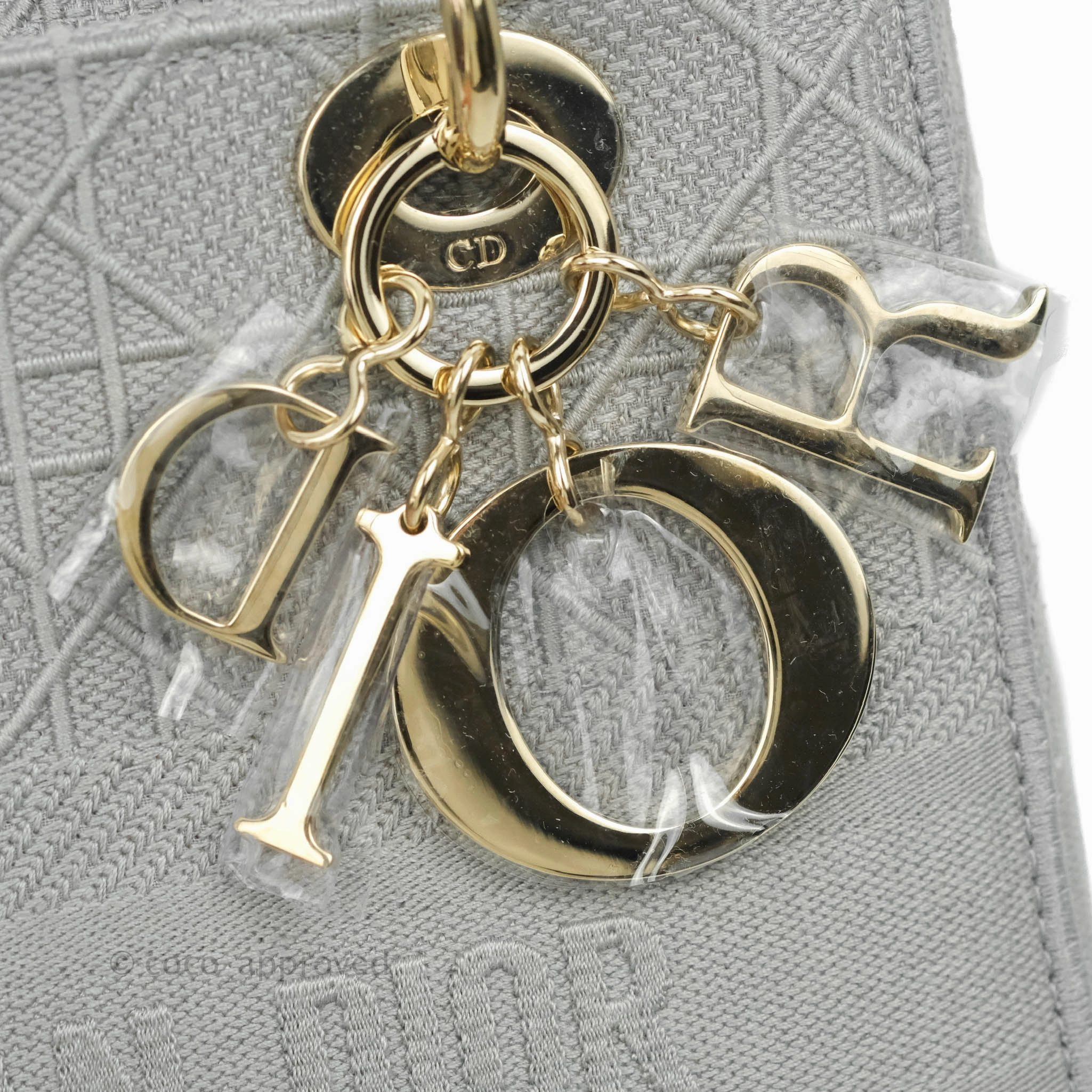 Christian Dior Medium Lady D-Lite Bag Gray Cannage Embroidery Gold Hardware