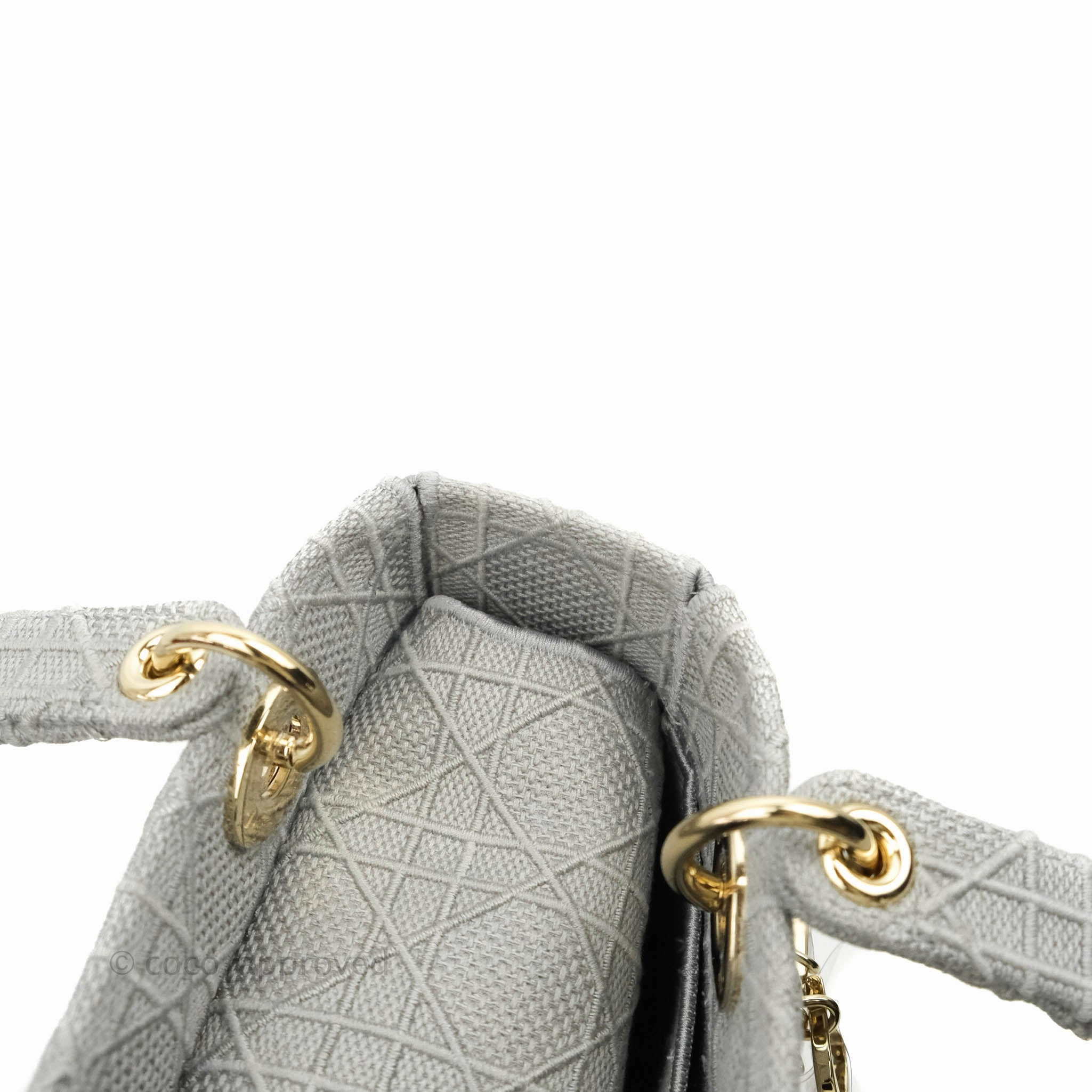 Christian Dior Medium Lady D-Lite Bag Gray Cannage Embroidery Gold Hardware
