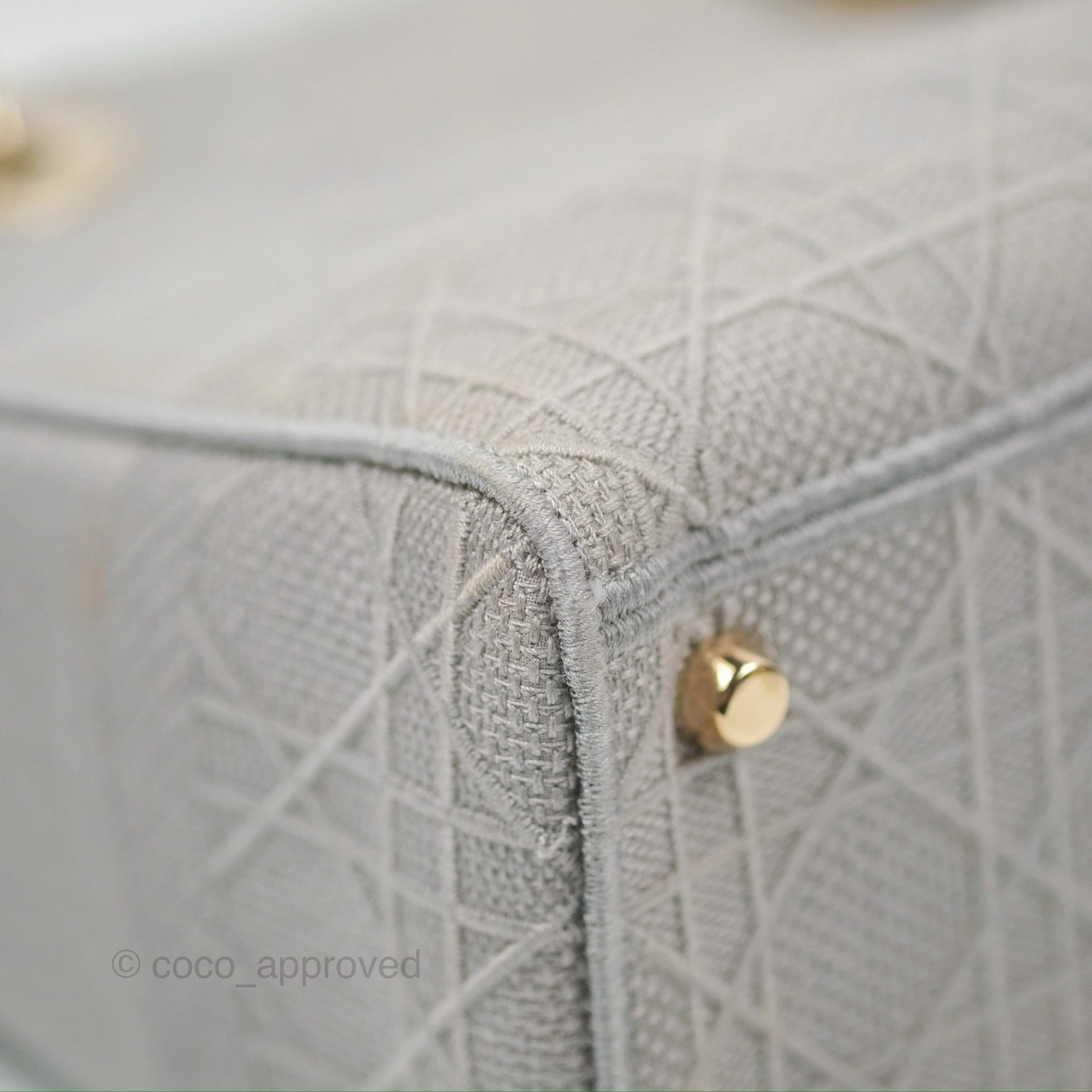 Christian Dior Medium Lady D-Lite Bag Gray Cannage Embroidery Gold Hardware