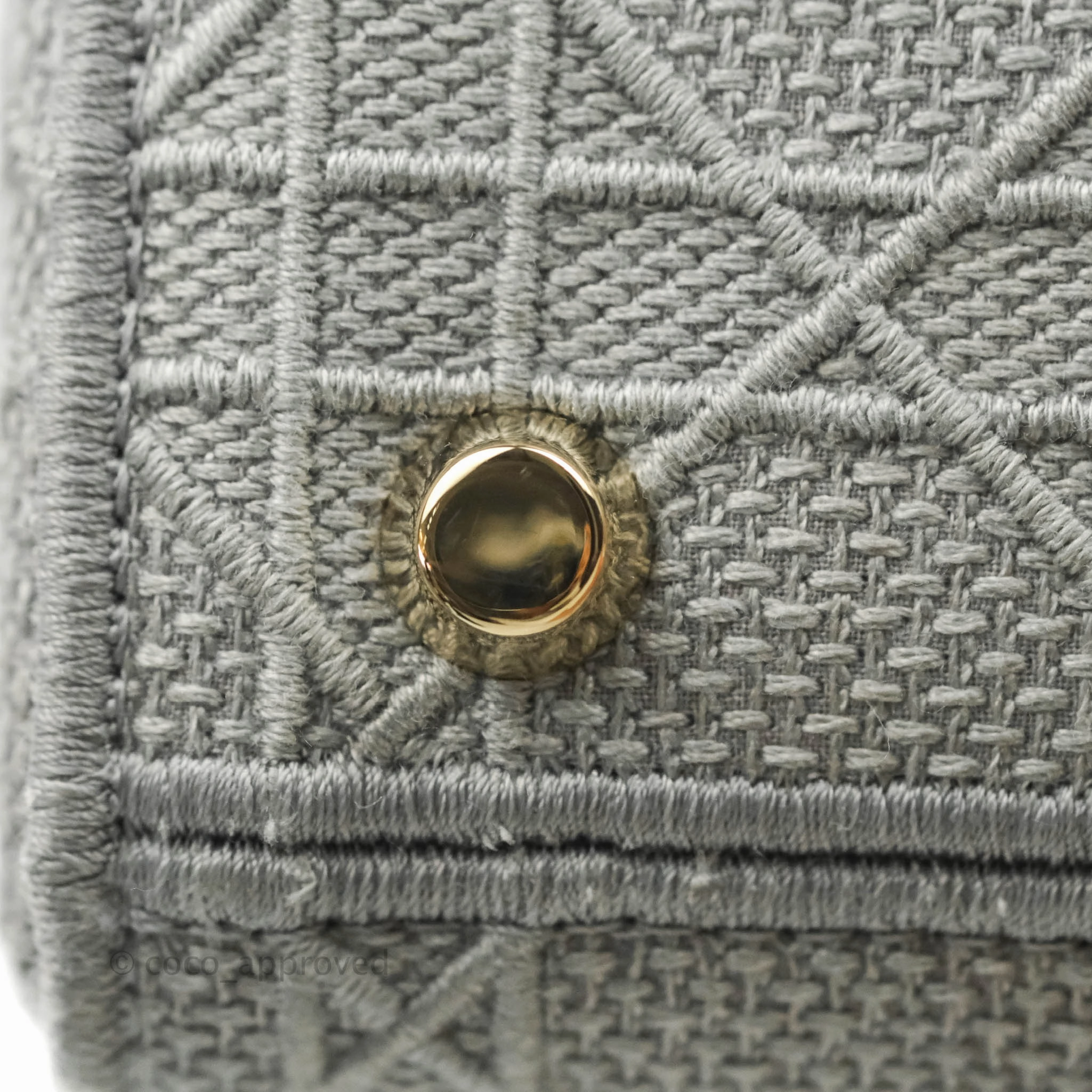 Christian Dior Medium Lady D-Lite Bag Gray Cannage Embroidery Gold Hardware