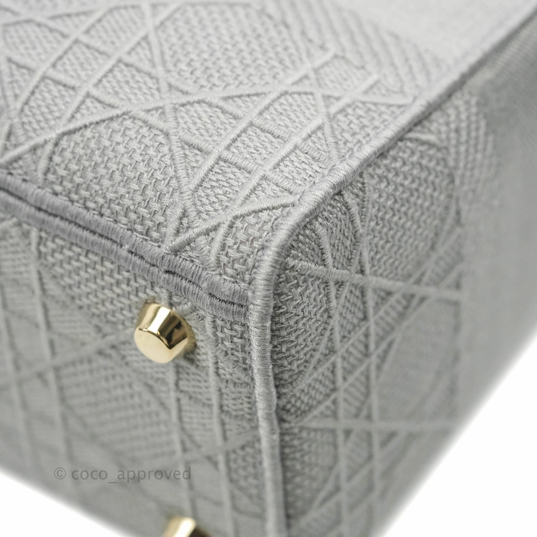 Christian Dior Medium Lady D-Lite Bag Gray Cannage Embroidery Gold Hardware