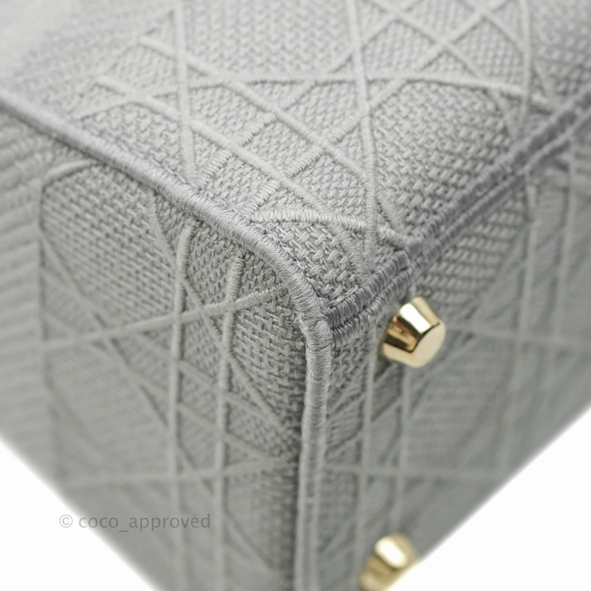 Christian Dior Medium Lady D-Lite Bag Gray Cannage Embroidery Gold Hardware