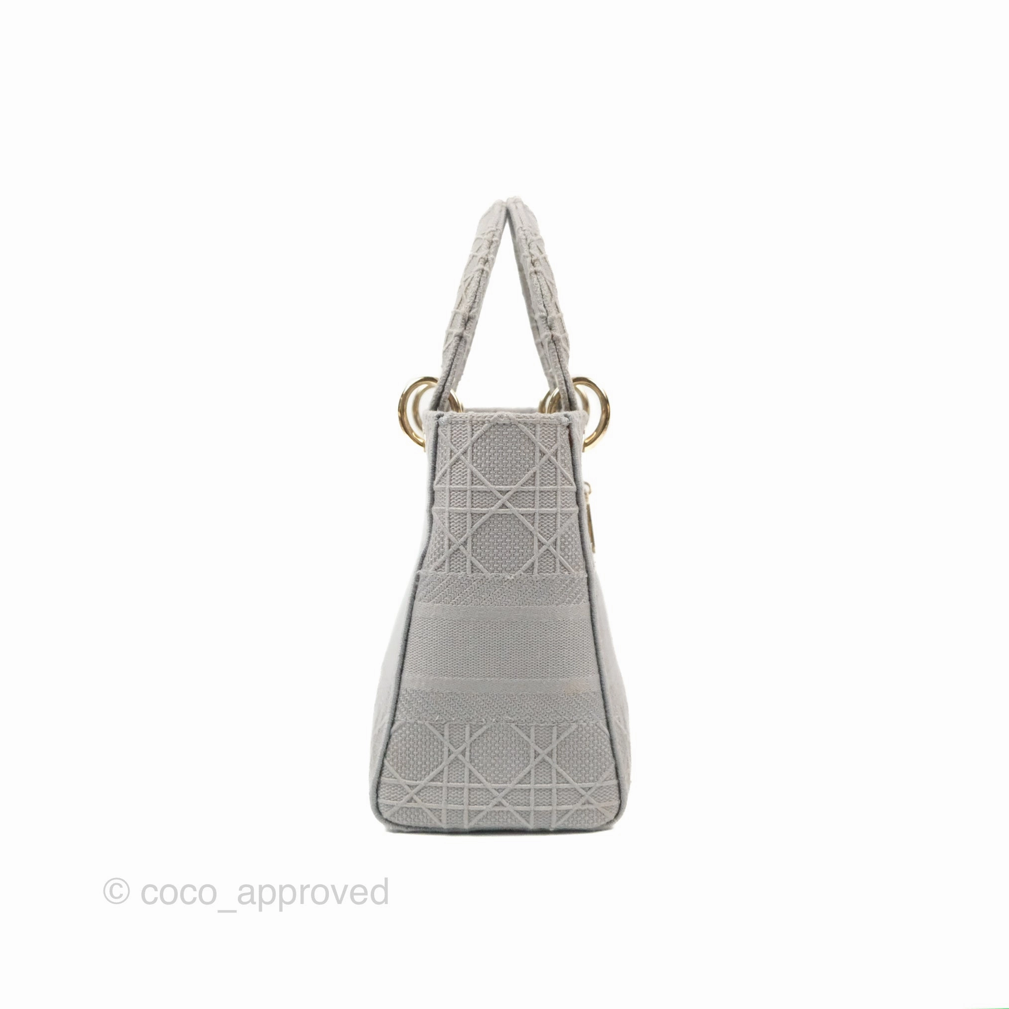 Christian Dior Medium Lady D-Lite Bag Gray Cannage Embroidery Gold Hardware