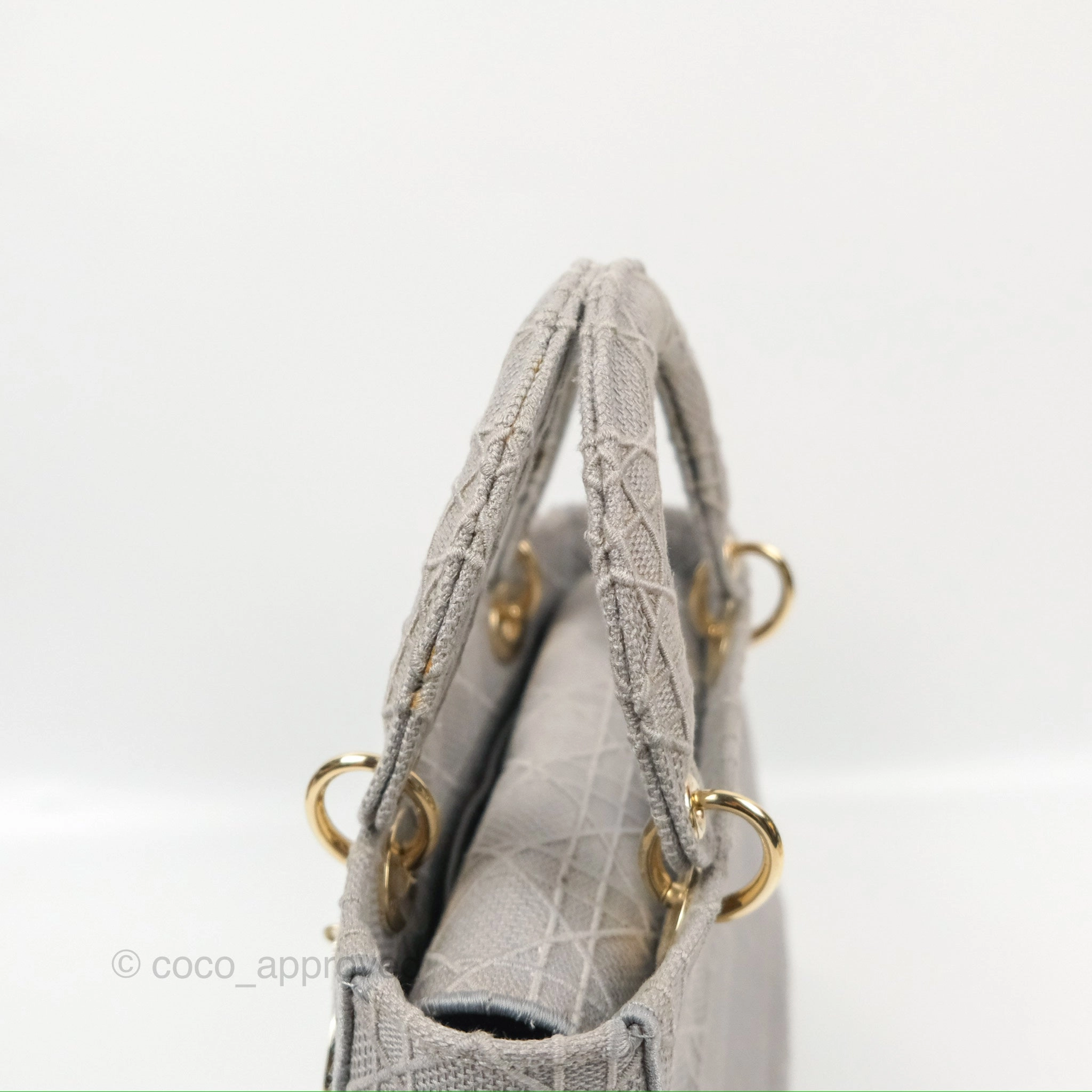 Christian Dior Medium Lady D-Lite Bag Gray Cannage Embroidery Gold Hardware