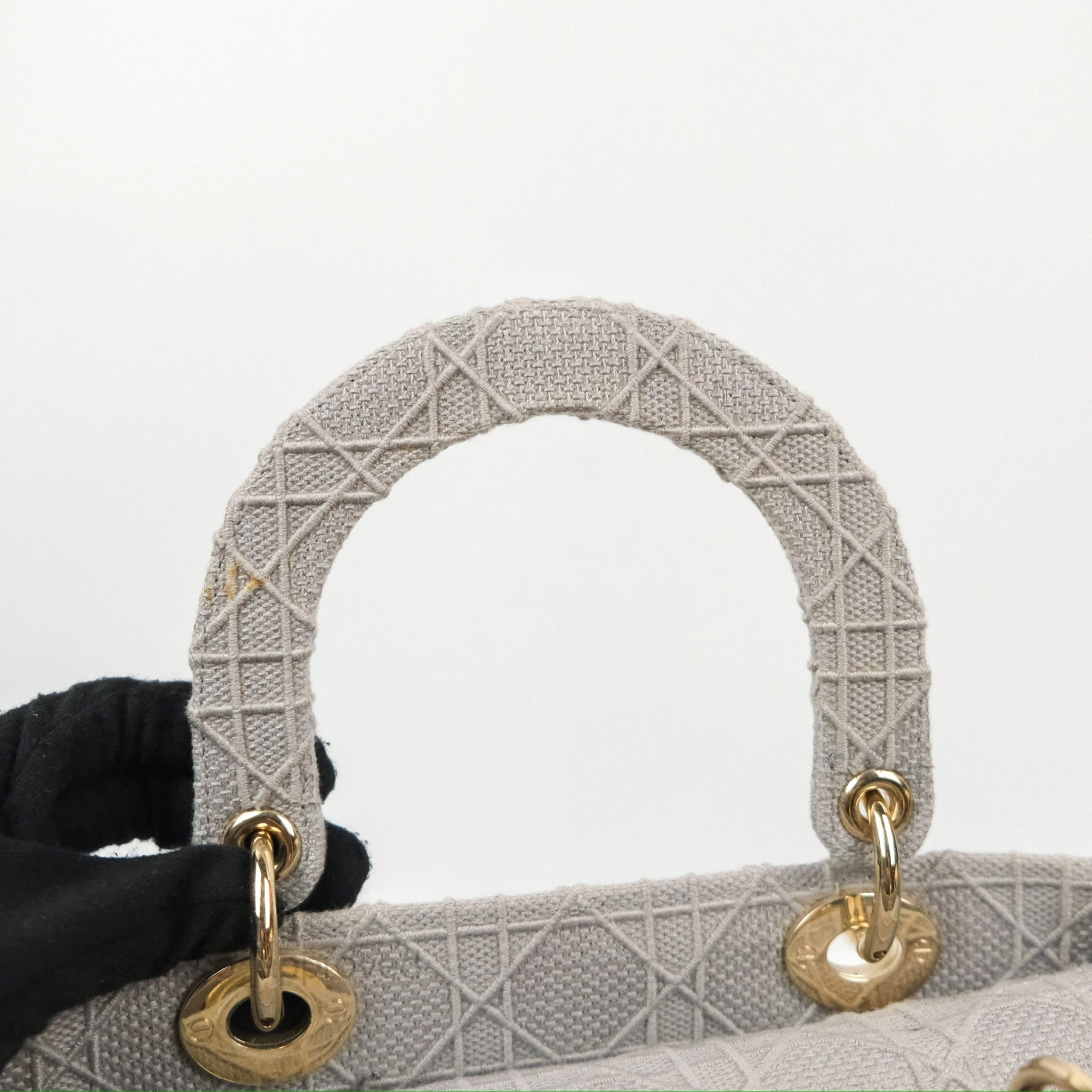 Christian Dior Medium Lady D-Lite Bag Gray Cannage Embroidery Gold Hardware