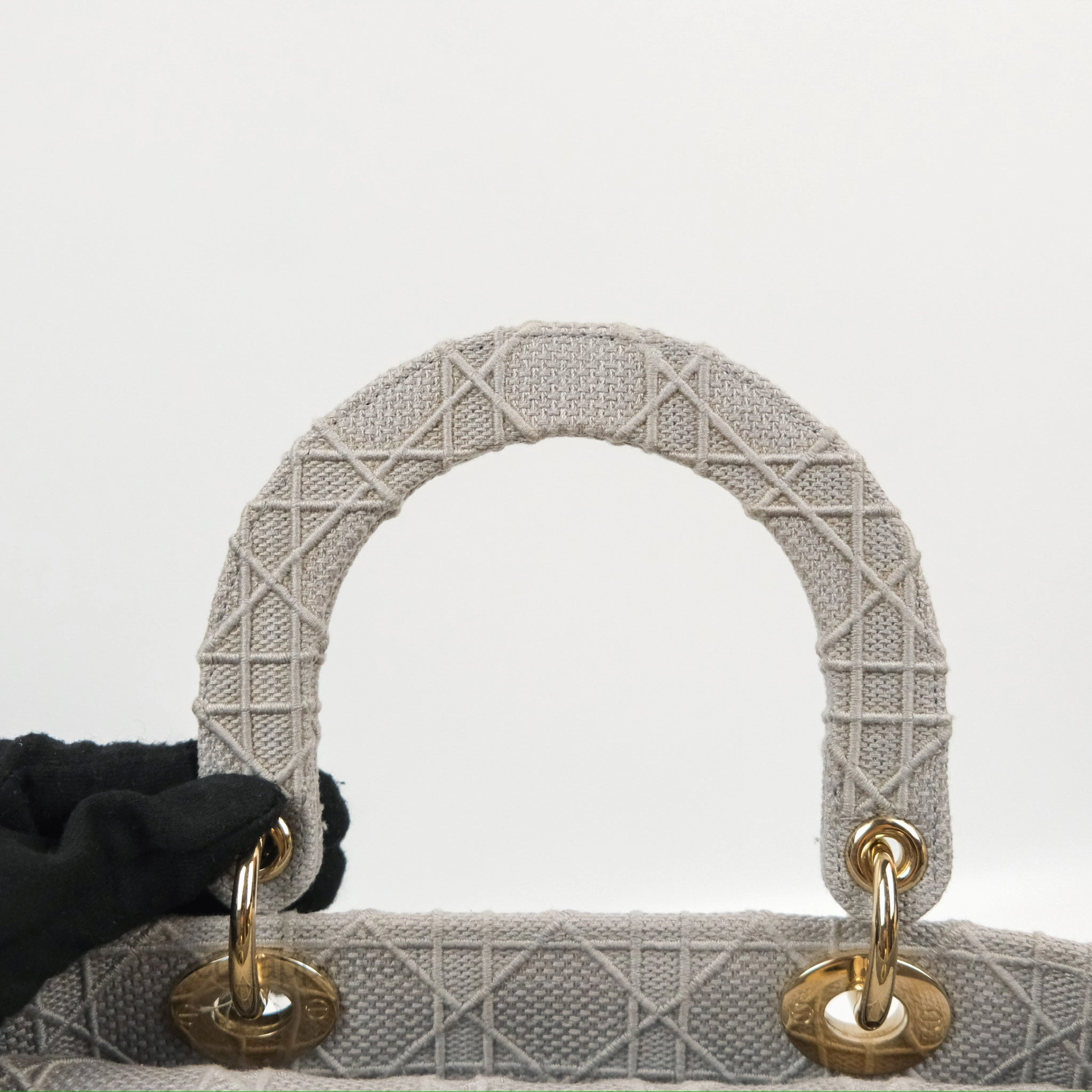 Christian Dior Medium Lady D-Lite Bag Gray Cannage Embroidery Gold Hardware