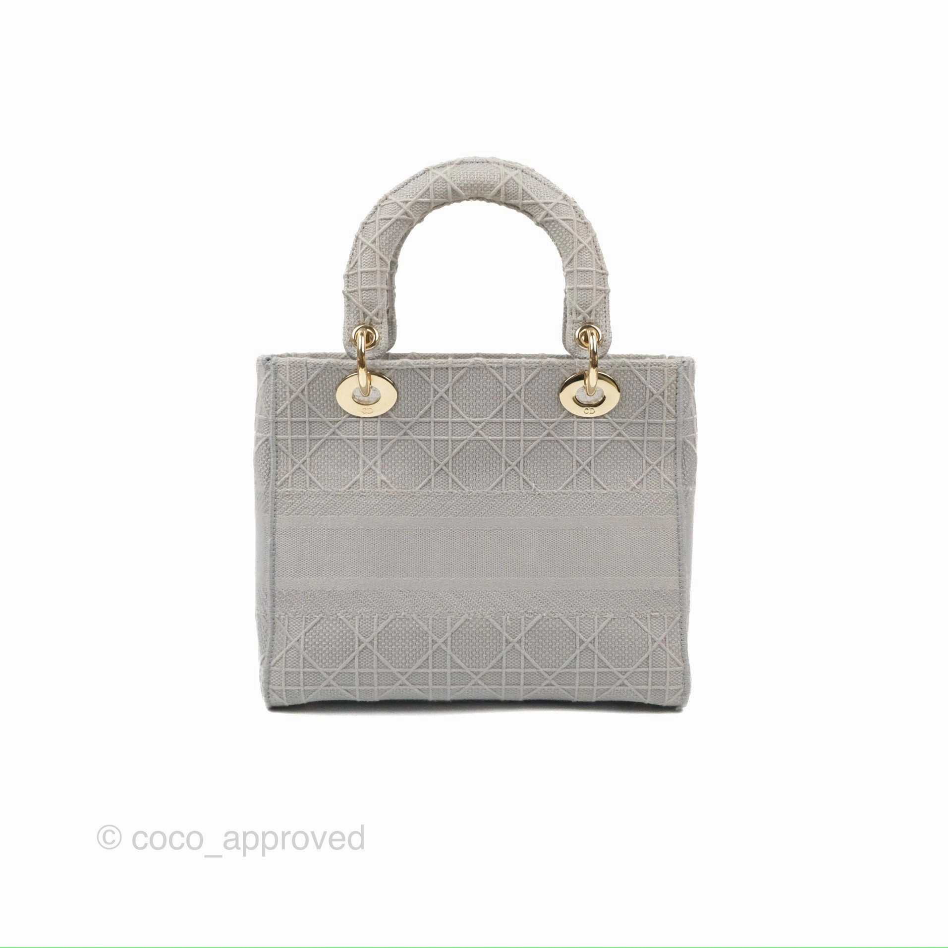 Christian Dior Medium Lady D-Lite Bag Gray Cannage Embroidery Gold Hardware