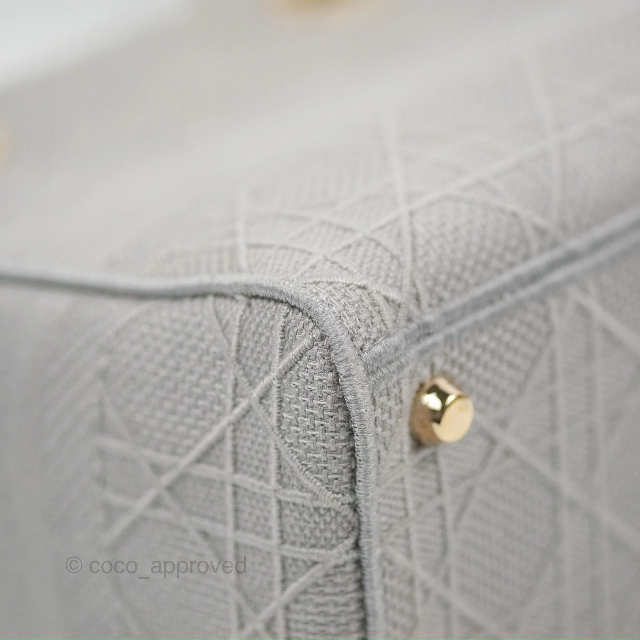 Christian Dior Medium Lady D-Lite Bag Gray Cannage Embroidery Gold Hardware