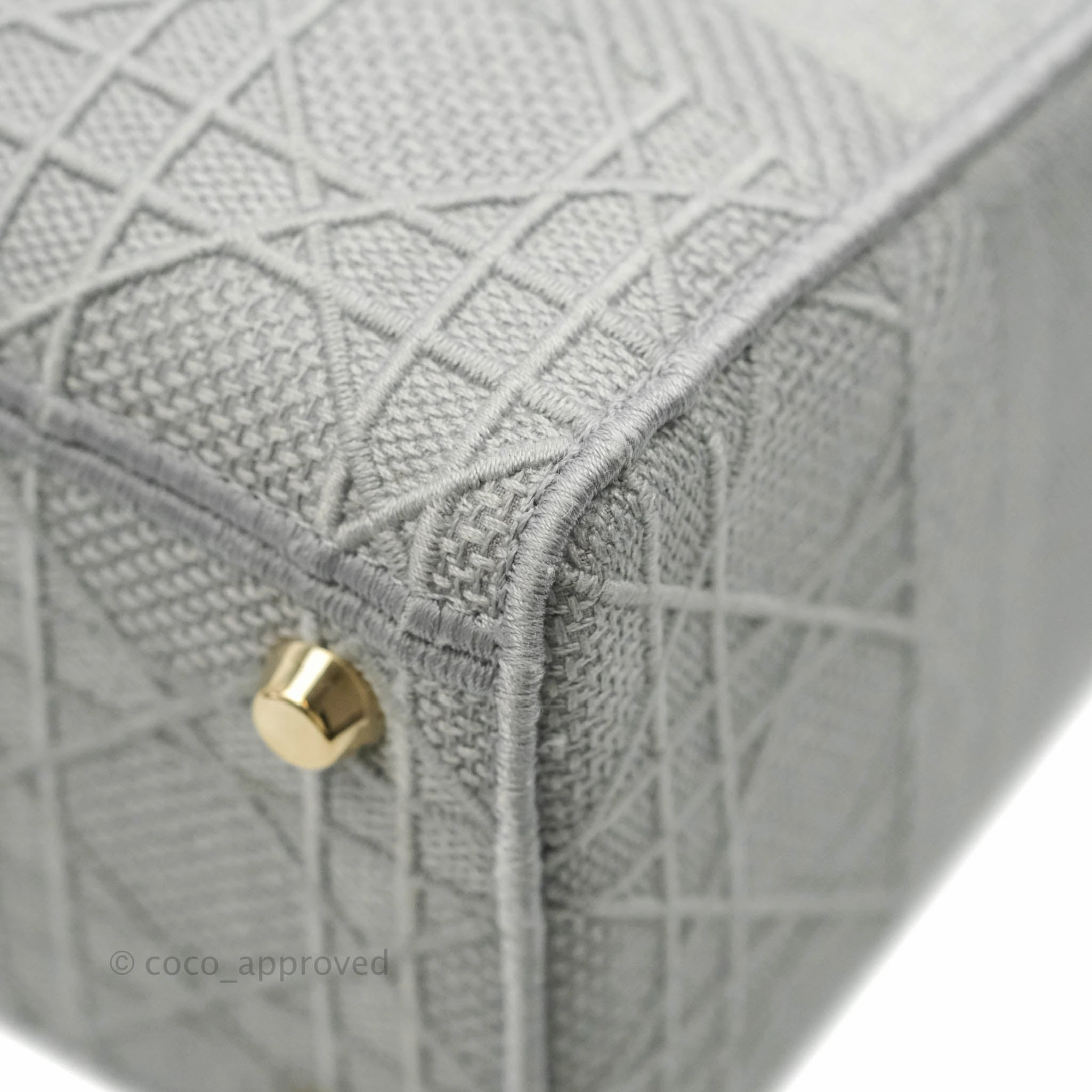Christian Dior Medium Lady D-Lite Bag Gray Cannage Embroidery Gold Hardware