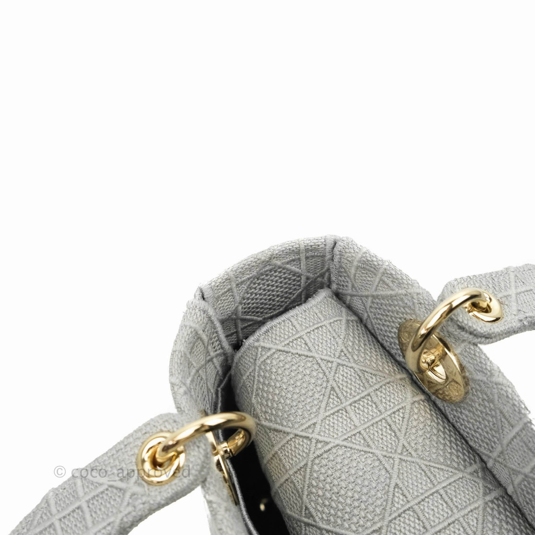 Christian Dior Medium Lady D-Lite Bag Gray Cannage Embroidery Gold Hardware
