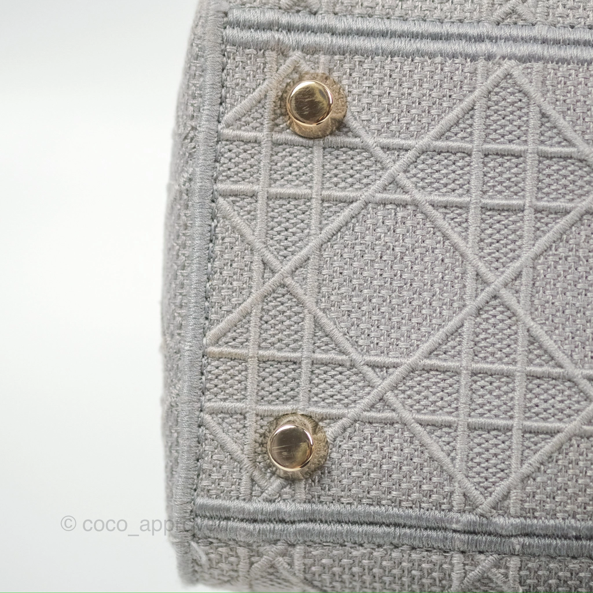 Christian Dior Medium Lady D-Lite Bag Gray Cannage Embroidery Gold Hardware