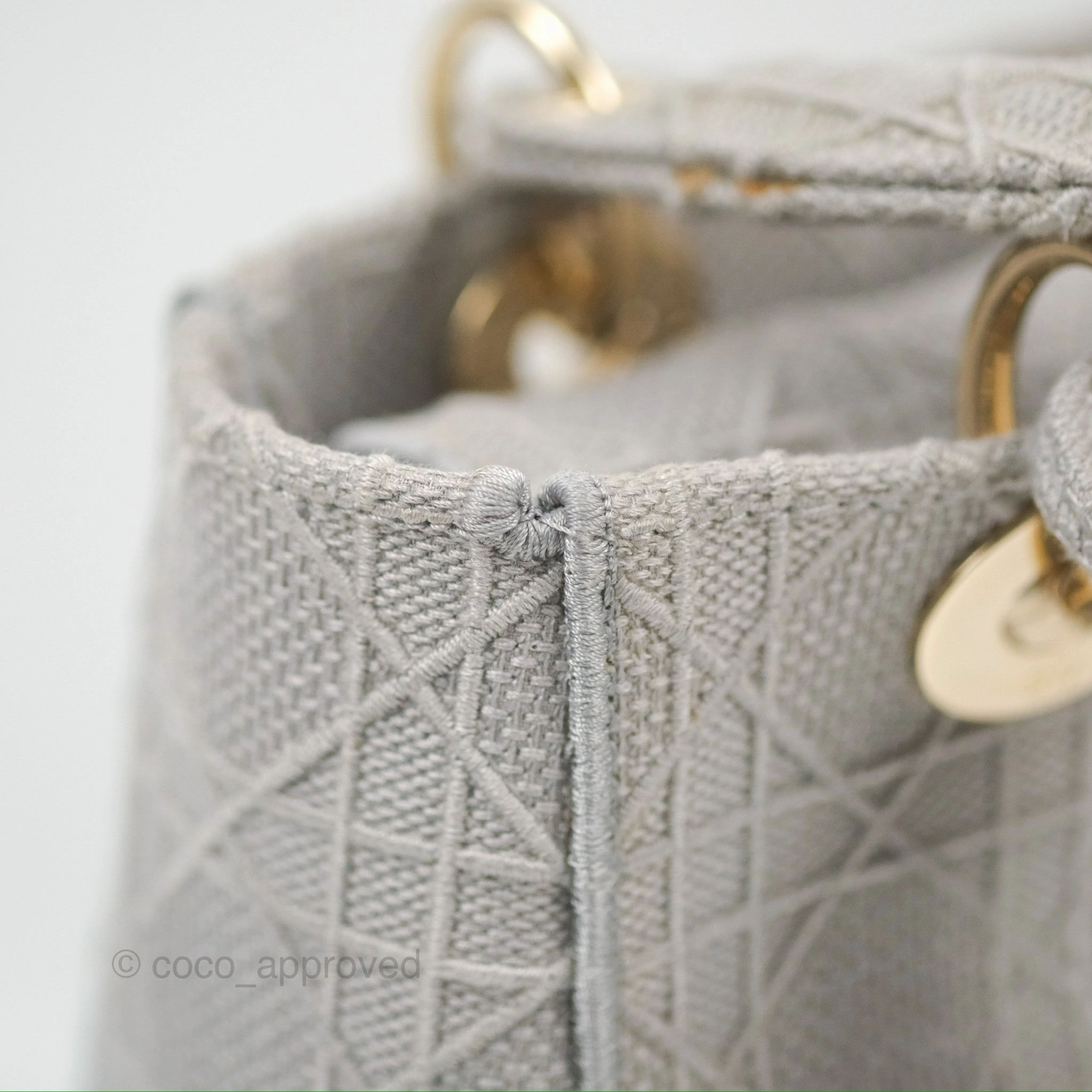 Christian Dior Medium Lady D-Lite Bag Gray Cannage Embroidery Gold Hardware