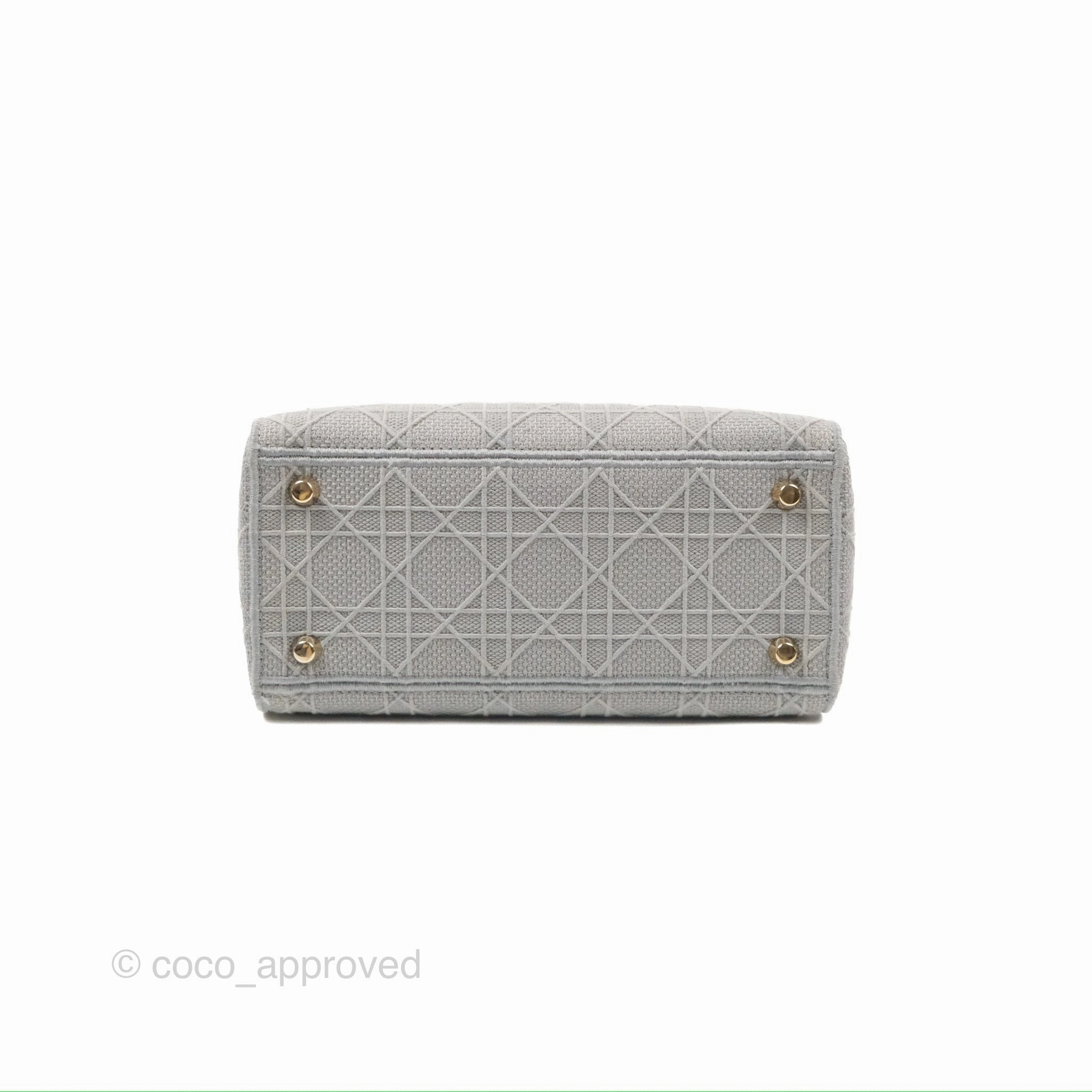Christian Dior Medium Lady D-Lite Bag Gray Cannage Embroidery Gold Hardware