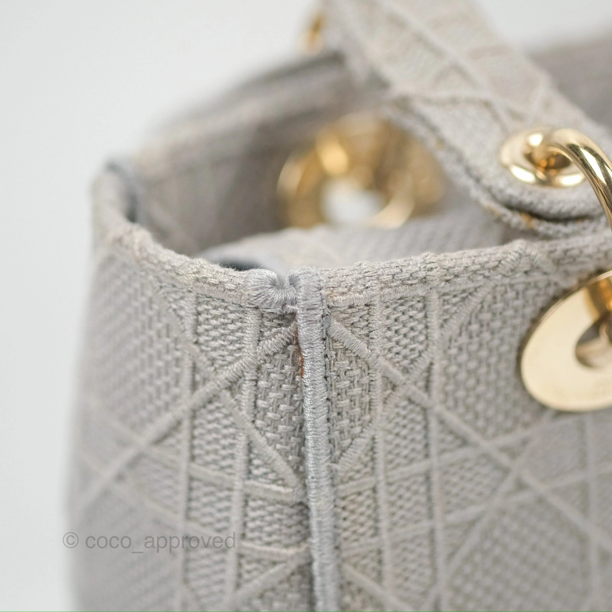 Christian Dior Medium Lady D-Lite Bag Gray Cannage Embroidery Gold Hardware