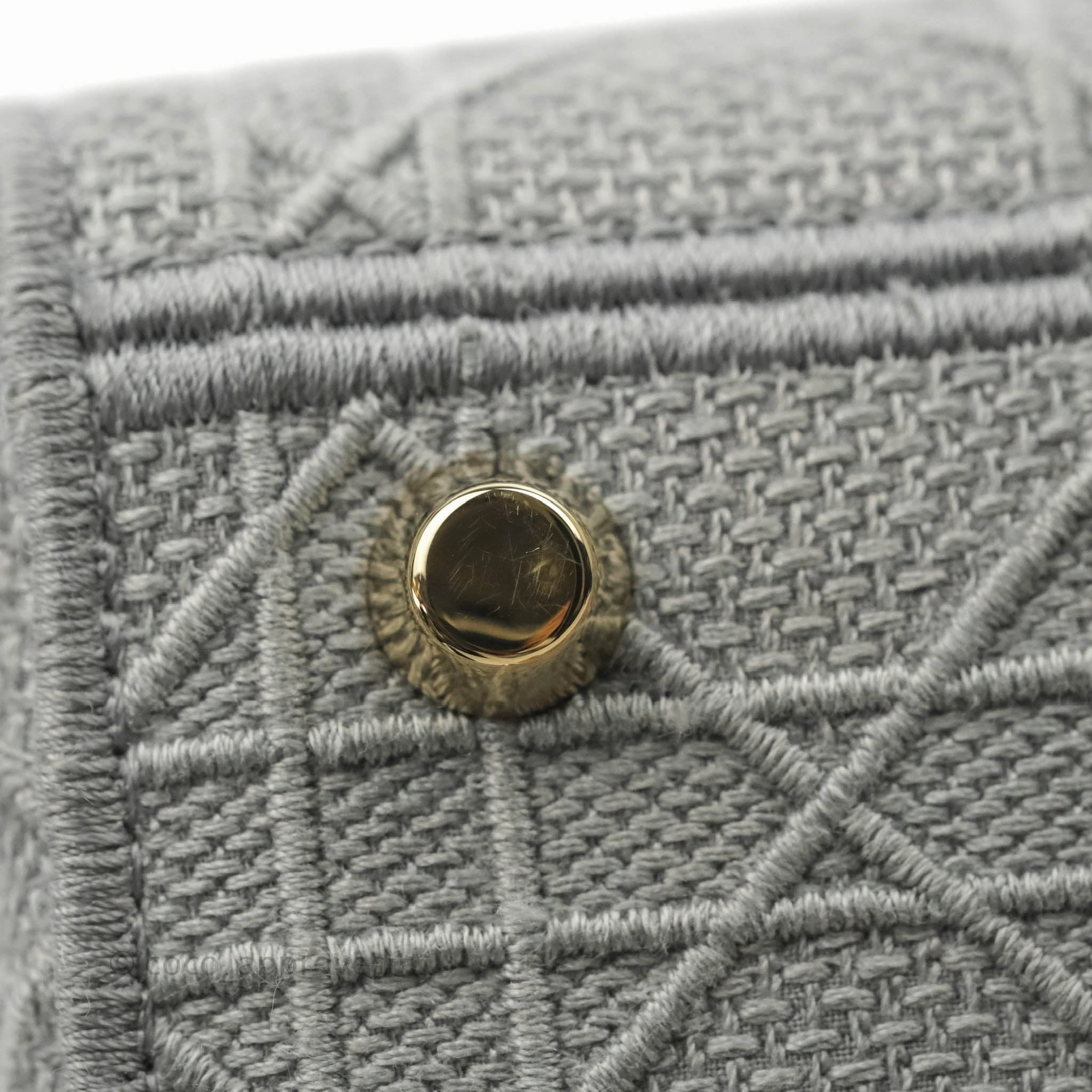 Christian Dior Medium Lady D-Lite Bag Gray Cannage Embroidery Gold Hardware