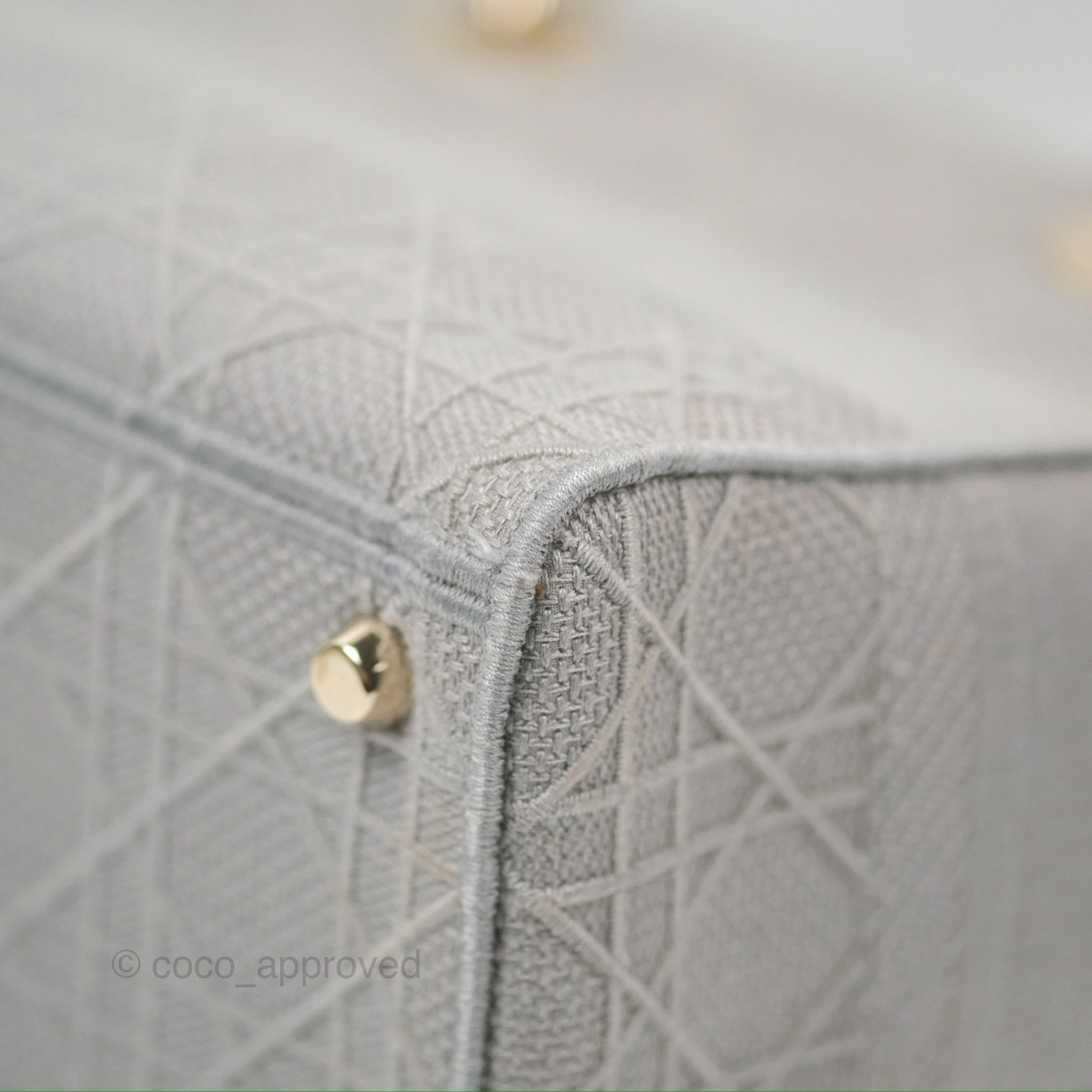 Christian Dior Medium Lady D-Lite Bag Gray Cannage Embroidery Gold Hardware