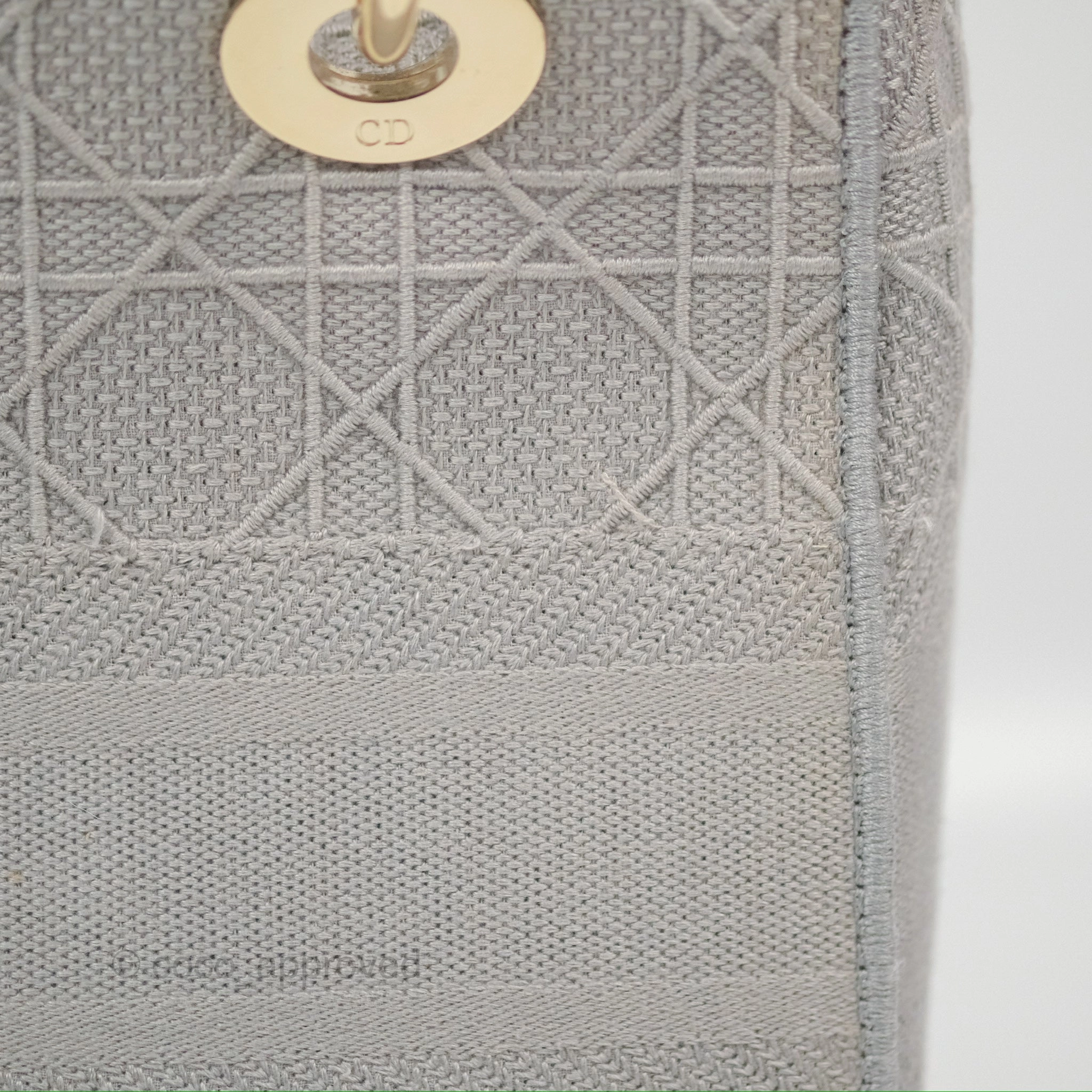 Christian Dior Medium Lady D-Lite Bag Gray Cannage Embroidery Gold Hardware