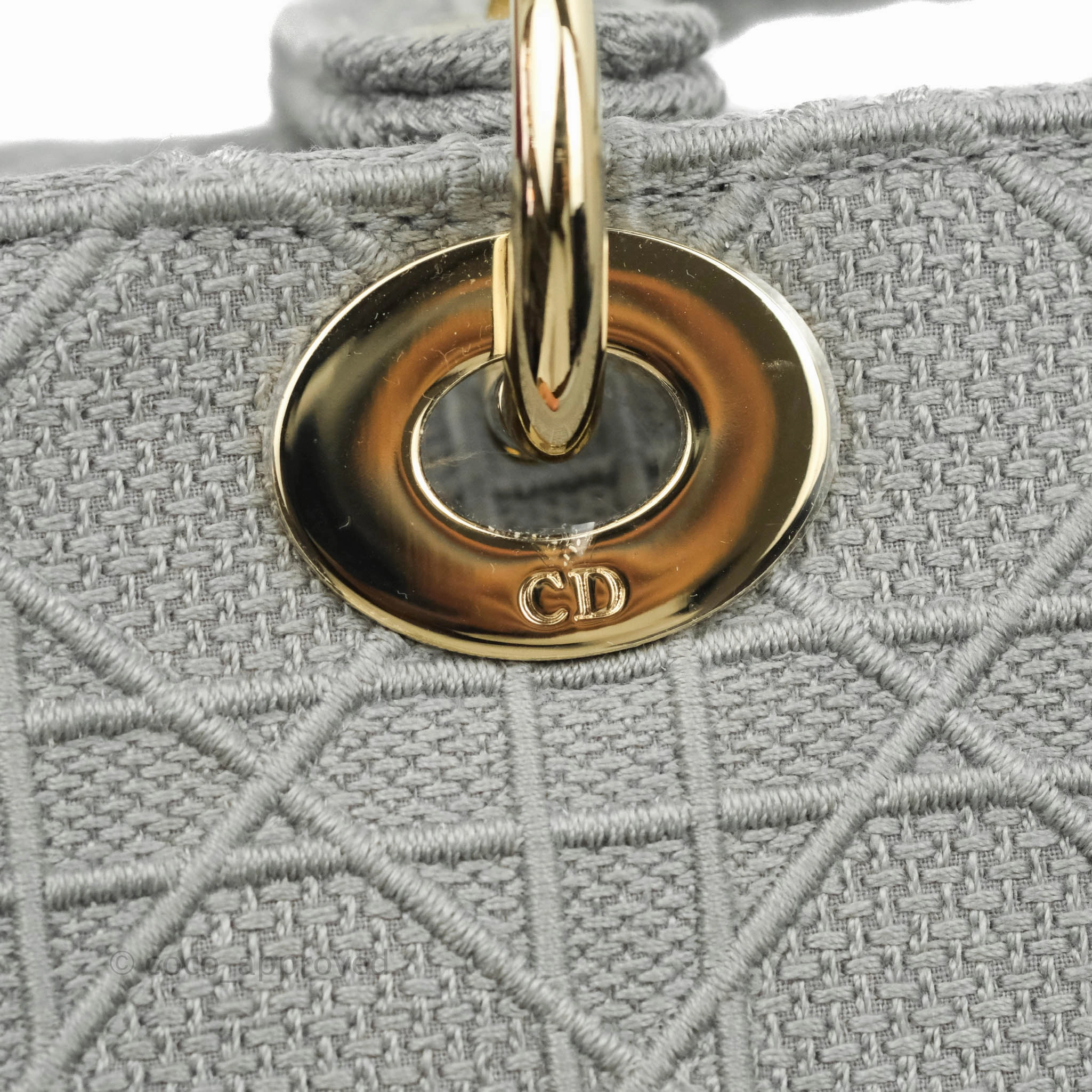 Christian Dior Medium Lady D-Lite Bag Gray Cannage Embroidery Gold Hardware