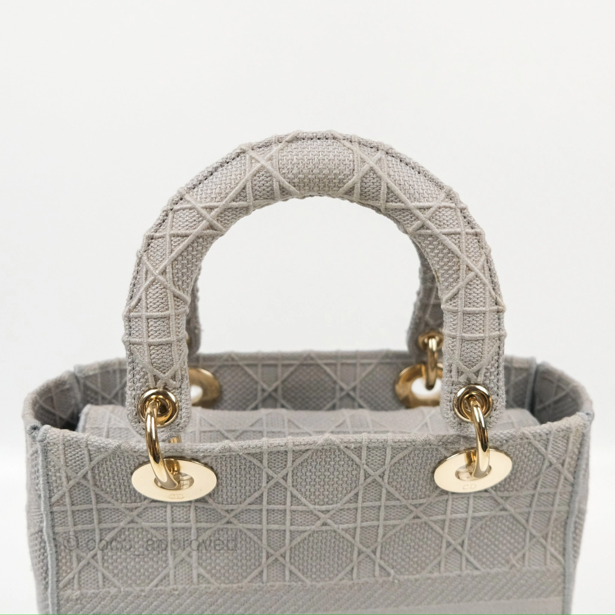 Christian Dior Medium Lady D-Lite Bag Gray Cannage Embroidery Gold Hardware