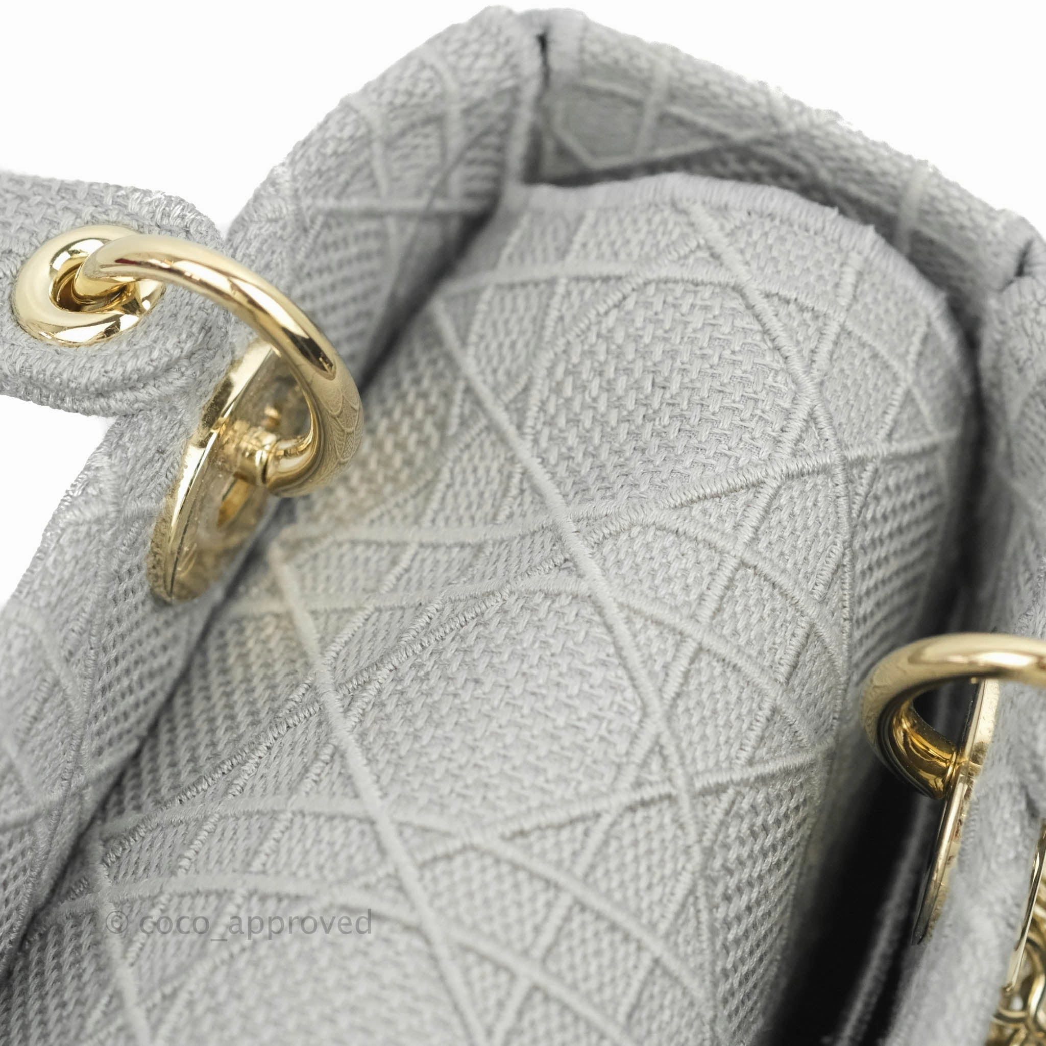 Christian Dior Medium Lady D-Lite Bag Gray Cannage Embroidery Gold Hardware