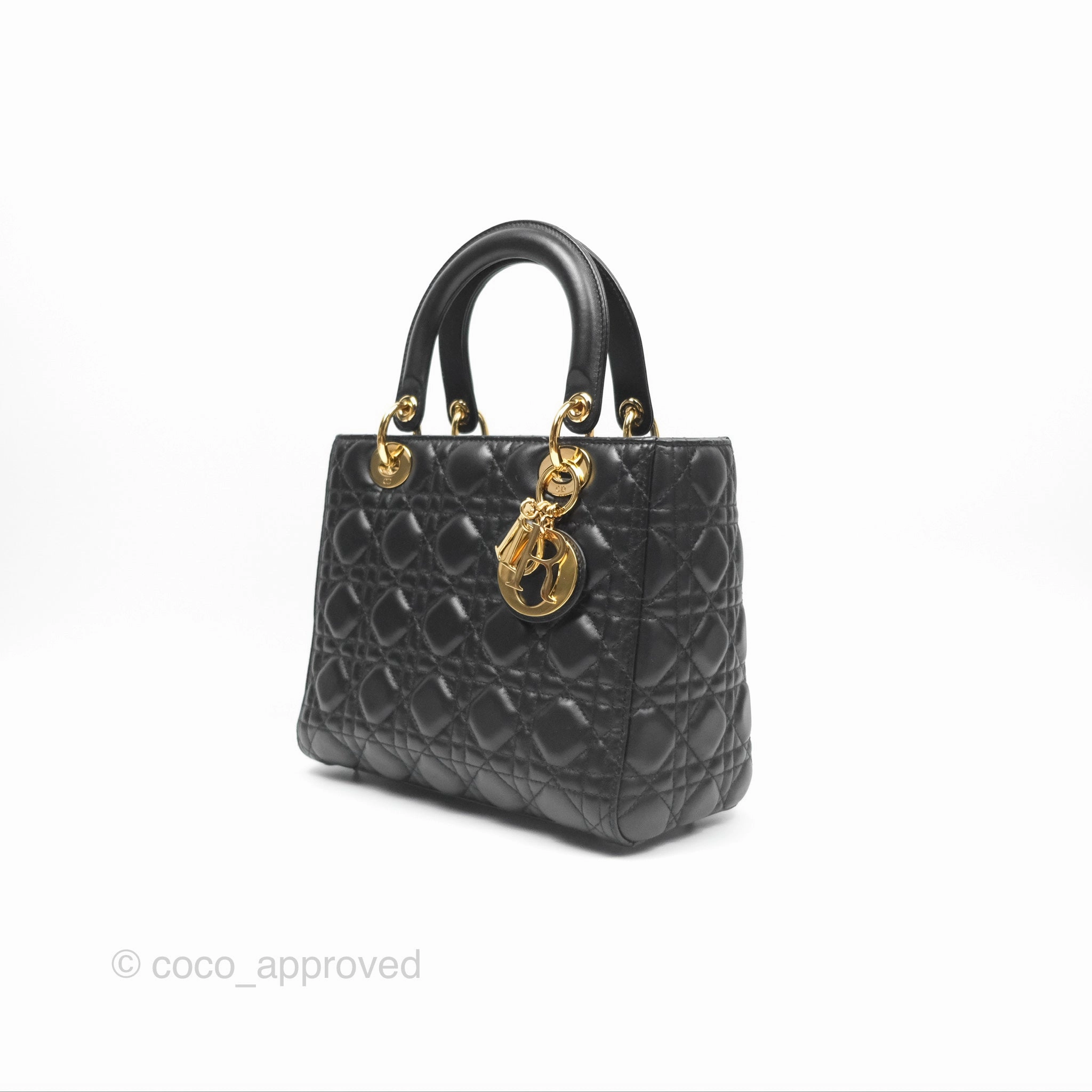 Christian Dior Medium Lady Dior Black Lambskin Gold Hardware