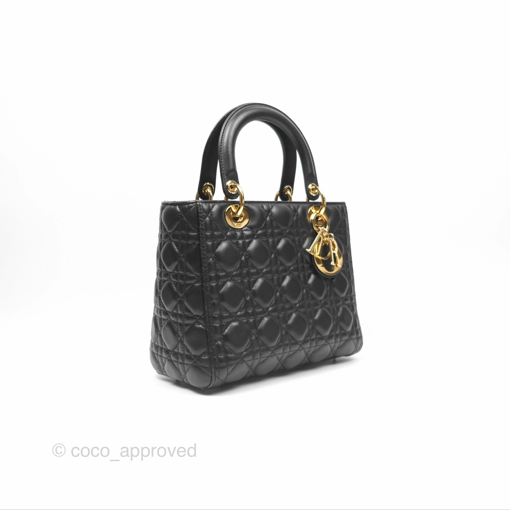 Christian Dior Medium Lady Dior Black Lambskin Gold Hardware