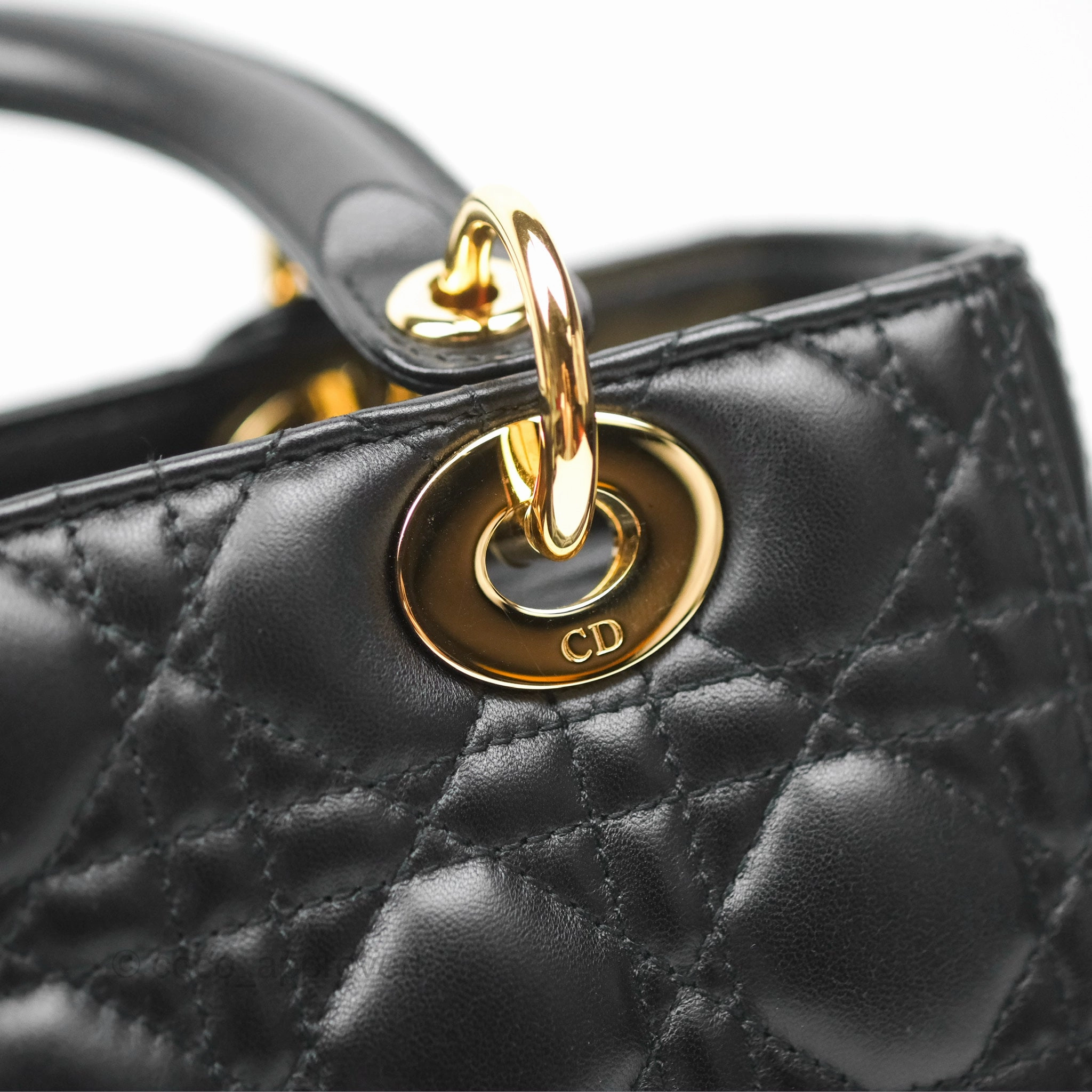 Christian Dior Medium Lady Dior Black Lambskin Gold Hardware