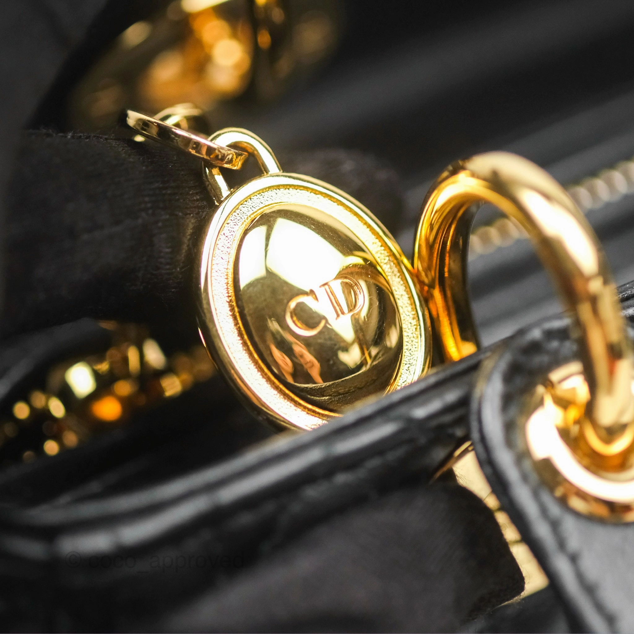 Christian Dior Medium Lady Dior Black Lambskin Gold Hardware