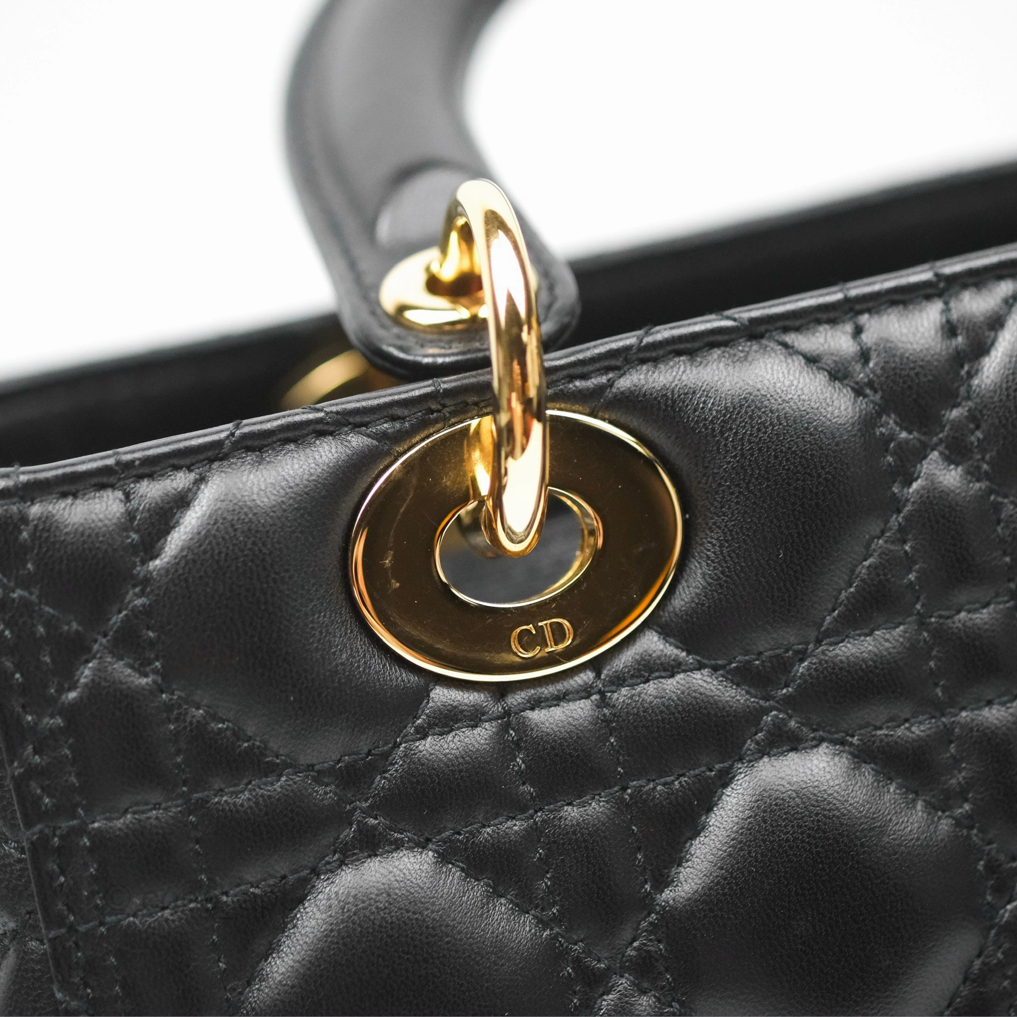 Christian Dior Medium Lady Dior Black Lambskin Gold Hardware